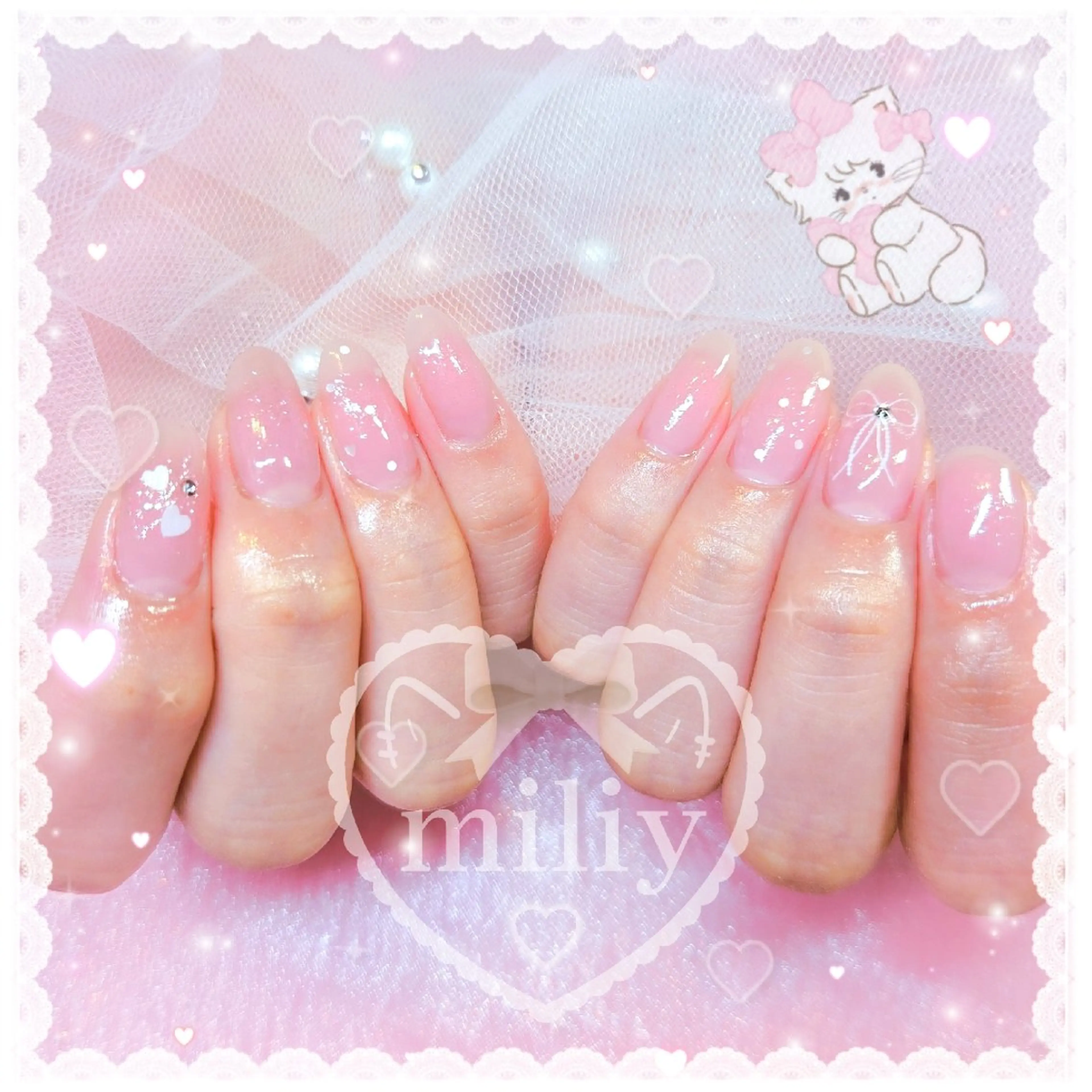 ネイル チークネイル リボン ハンドネイル miliy nail 🎀上尾のネイルデザイン