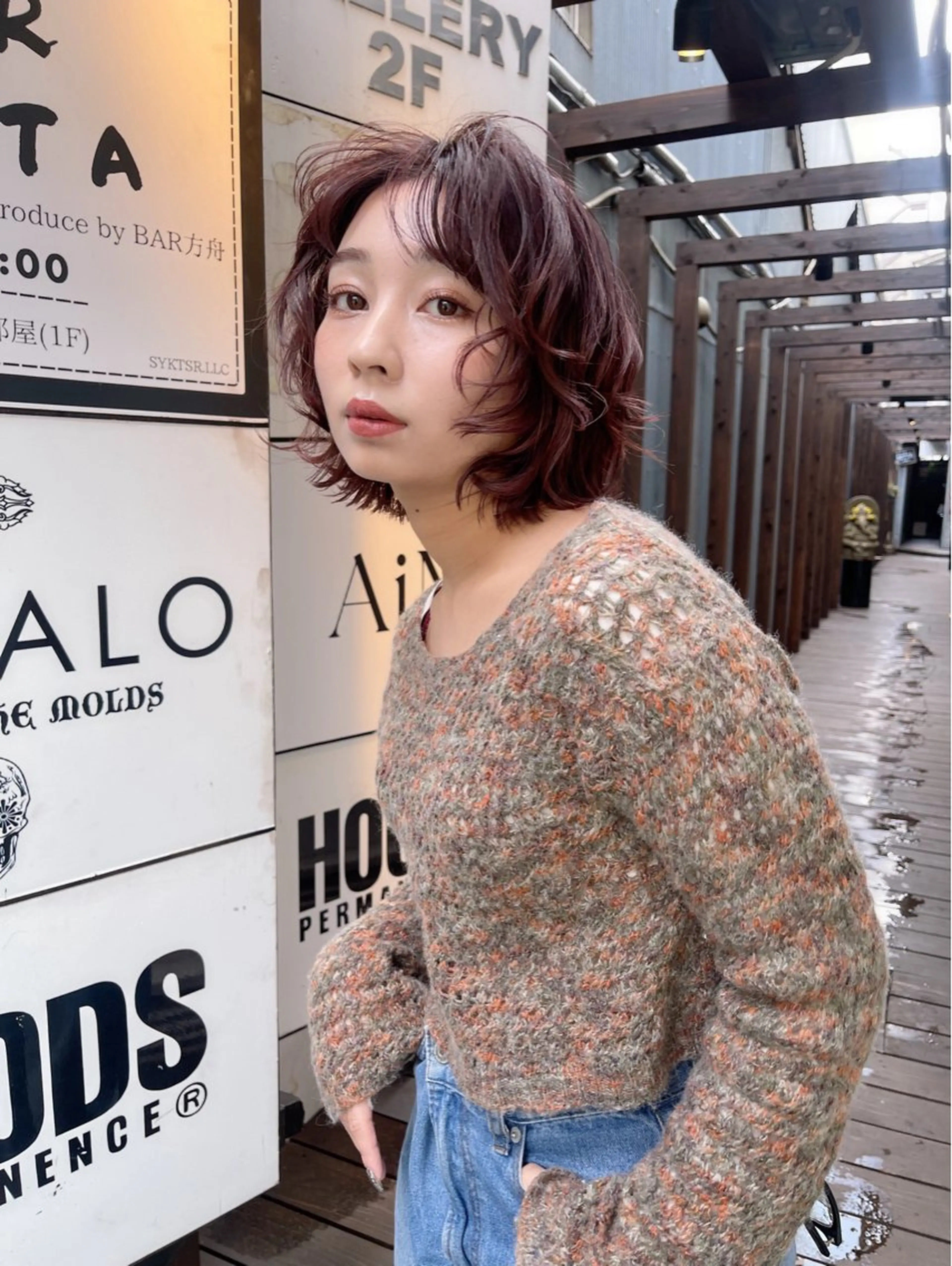 ミディアム カラー ブリーチ ダブルカラー ブリーチなしカラー ボブ レイヤーカット ヘアカラー トリートメント AiM 大名　似合わせカットのヘアスタイル