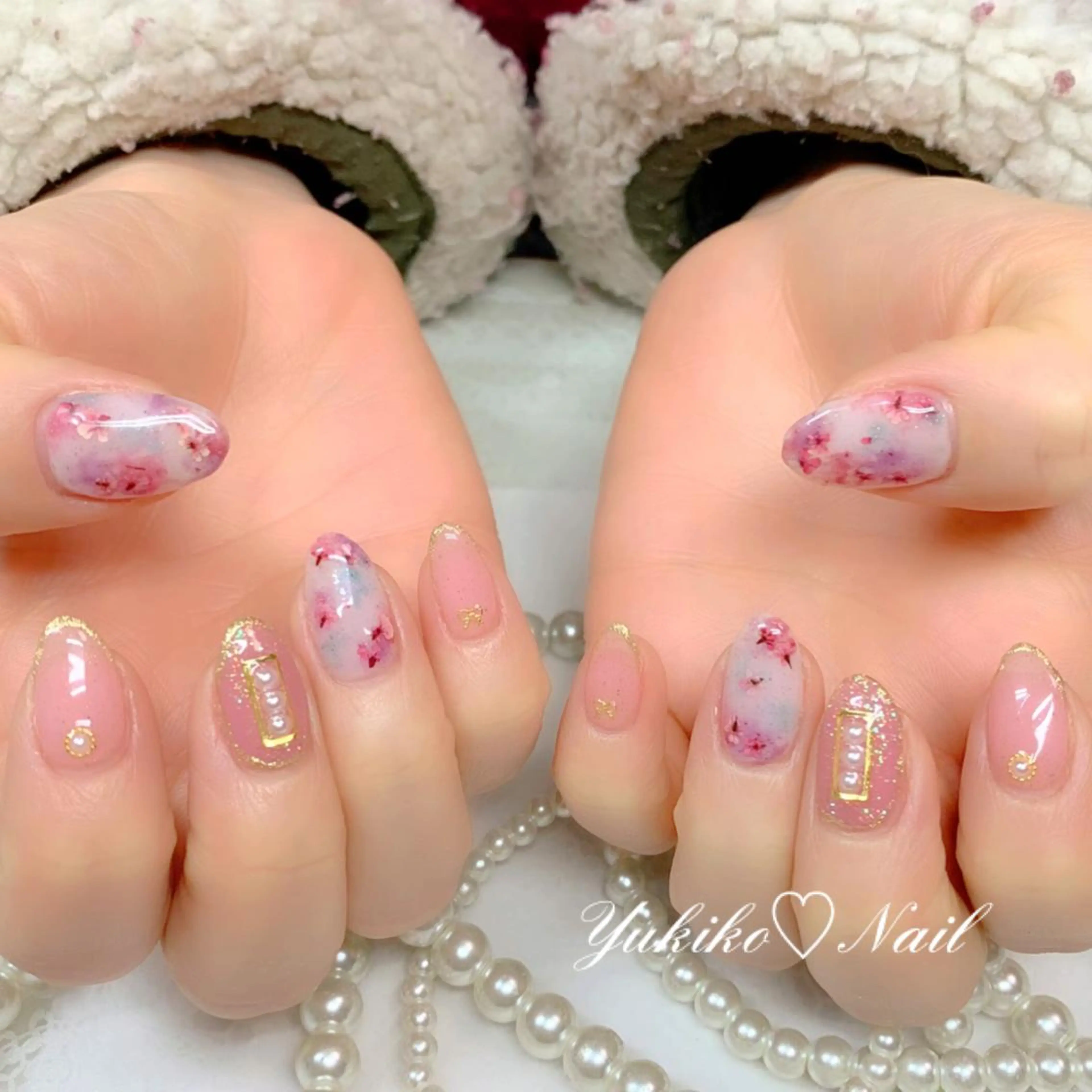 ネイル アートネイル 桜ネイル ゴージャス ハンドネイル ユキコ ネイルのネイルデザイン