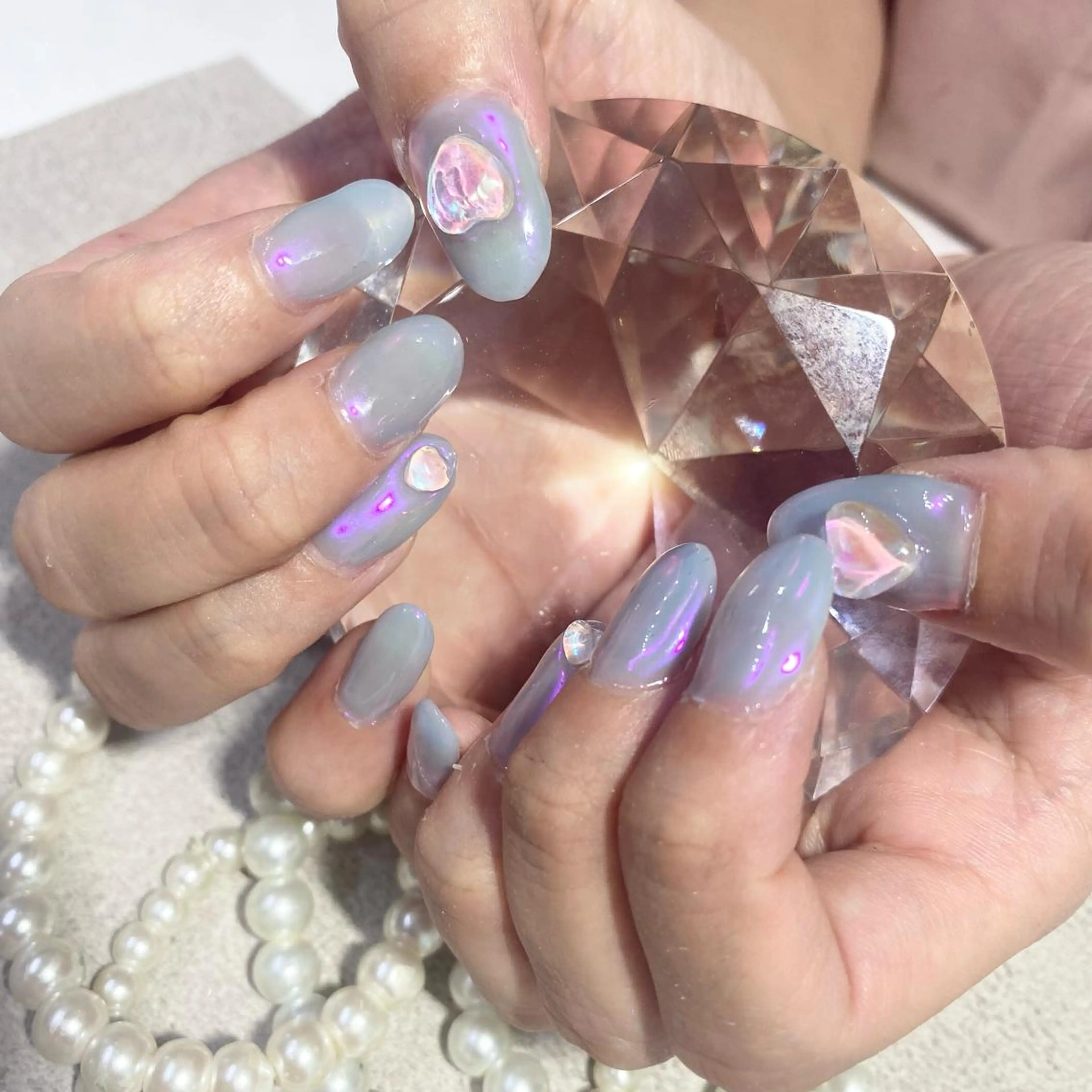 ネイル ワンカラーネイル ハンドネイル ゴテゴテ💙ワンホン リオナのネイルデザイン