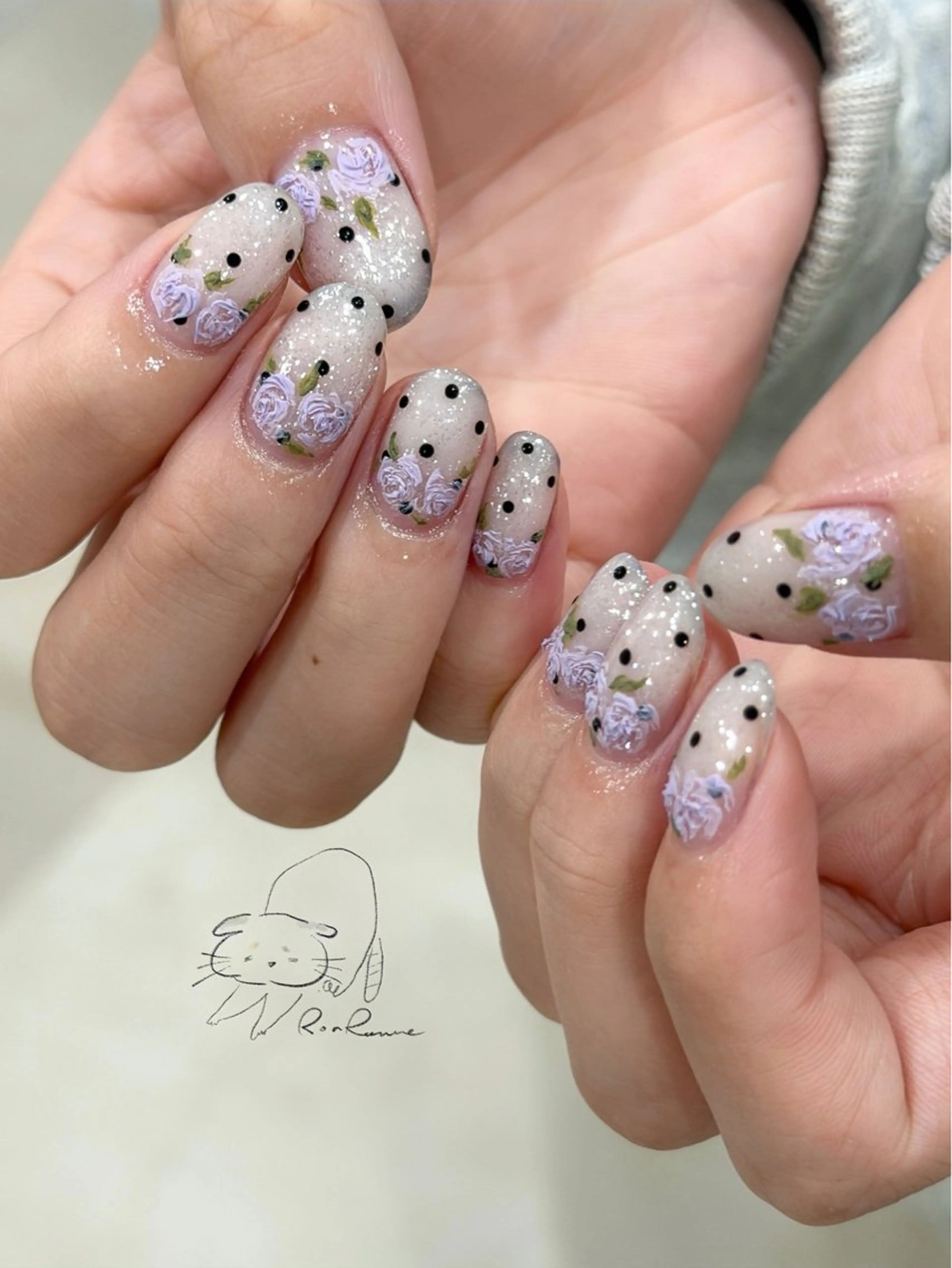ネイル オーロラネイル 長さ出し フレンチネイル ジェルネイル ミラーネイル ハンドネイル Cho Artネイル所属・ronronne .のネイルデザイン