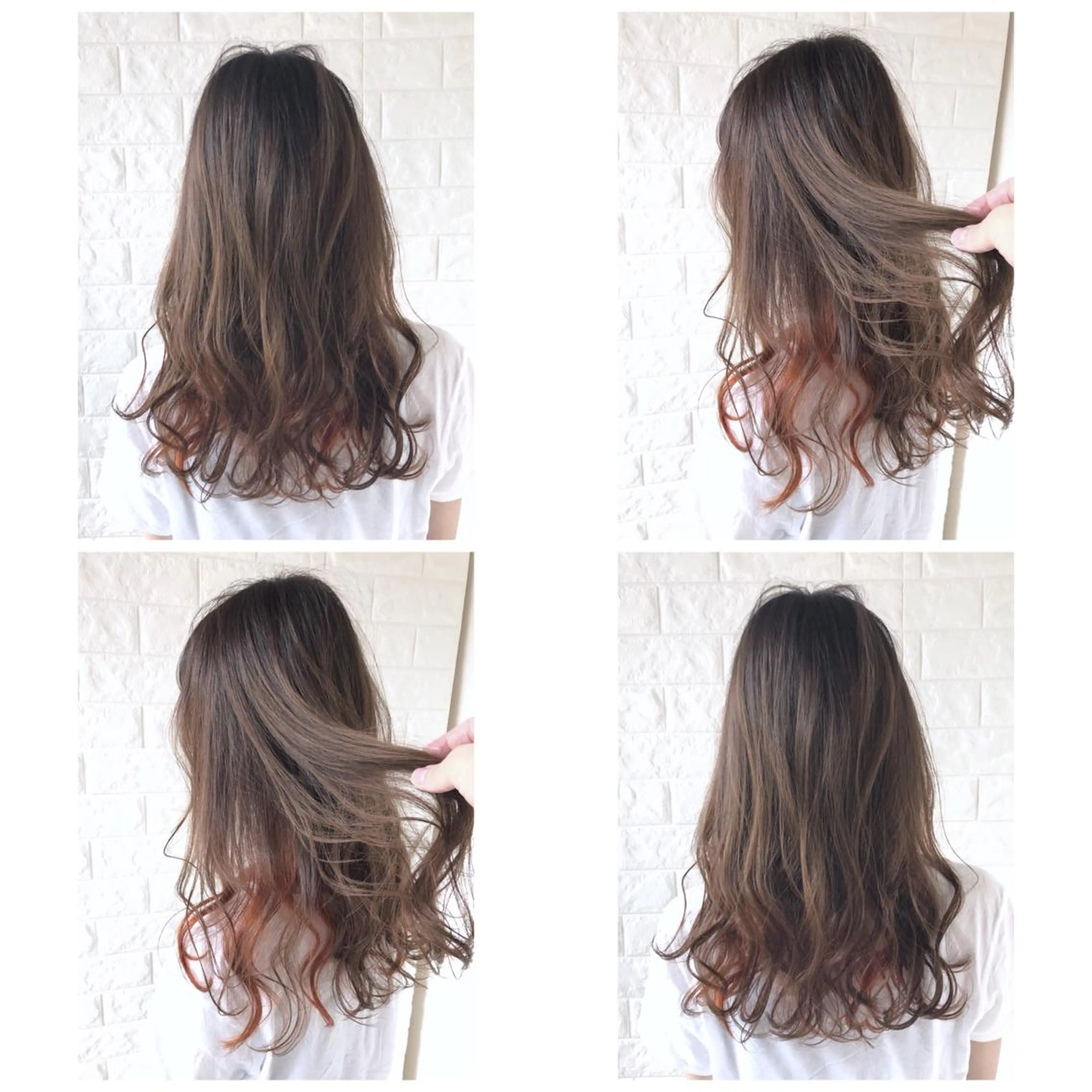 セミロング カラー インナーカラー オレンジ ピンクカラー トリートメント KIZU 髪質改善 オカルト怪談のヘアスタイル