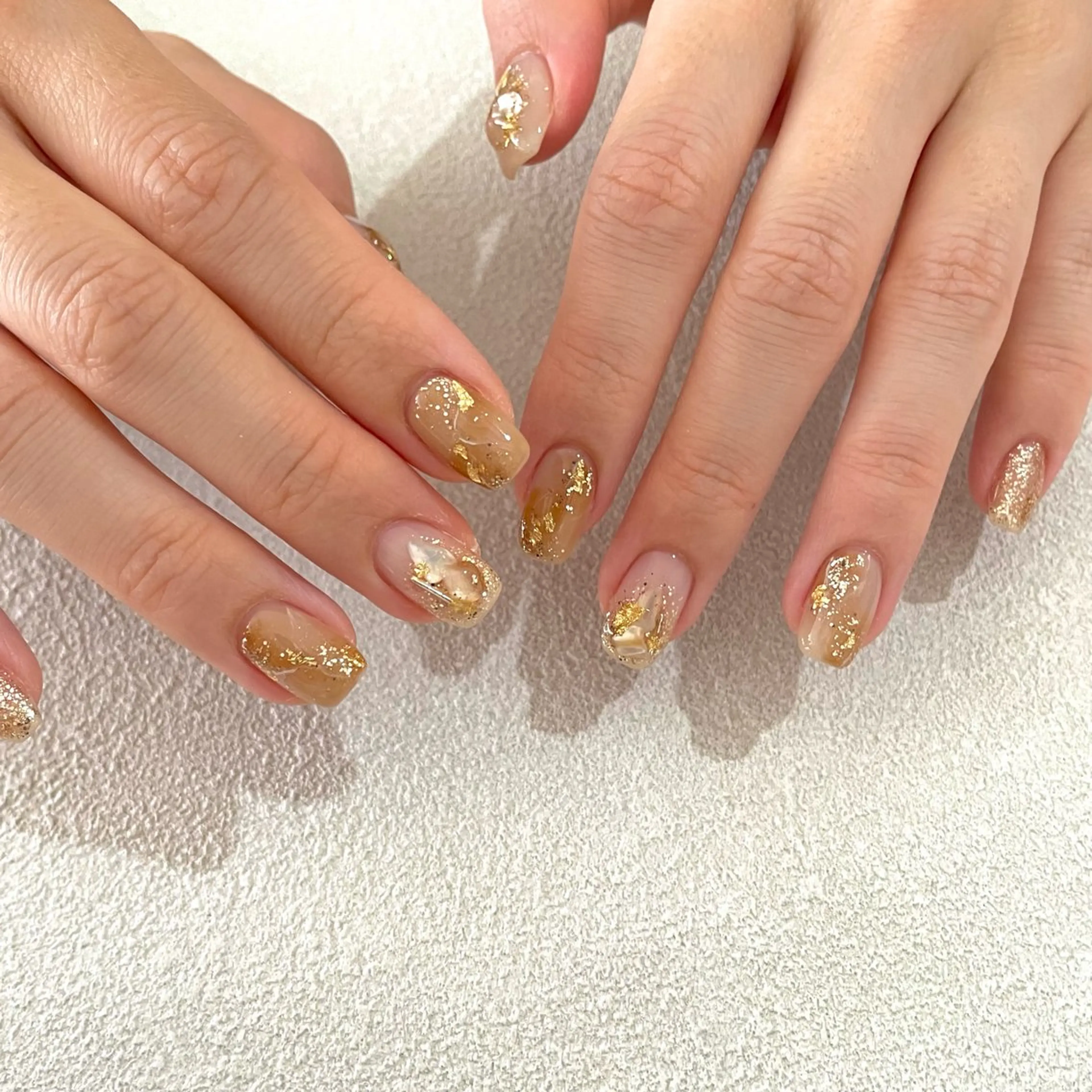 ネイル ブラウン キラキラネイル 大理石ネイル(マーブル) ニュアンスネイル ハンドネイル en nail  心斎橋のネイルデザイン