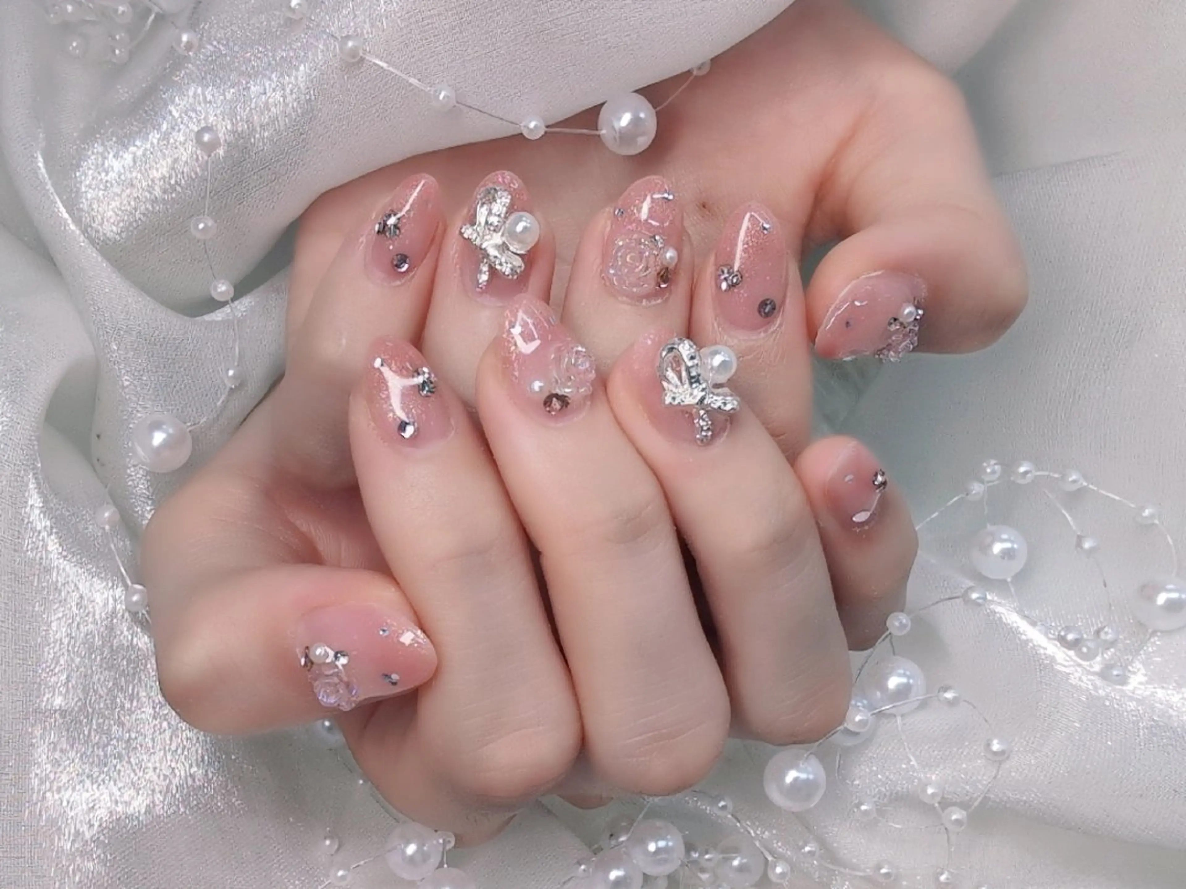ネイル チークネイル 長さ出し フラッシュネイル フレンチネイル ジェルネイル Chouette Nailのネイルデザイン