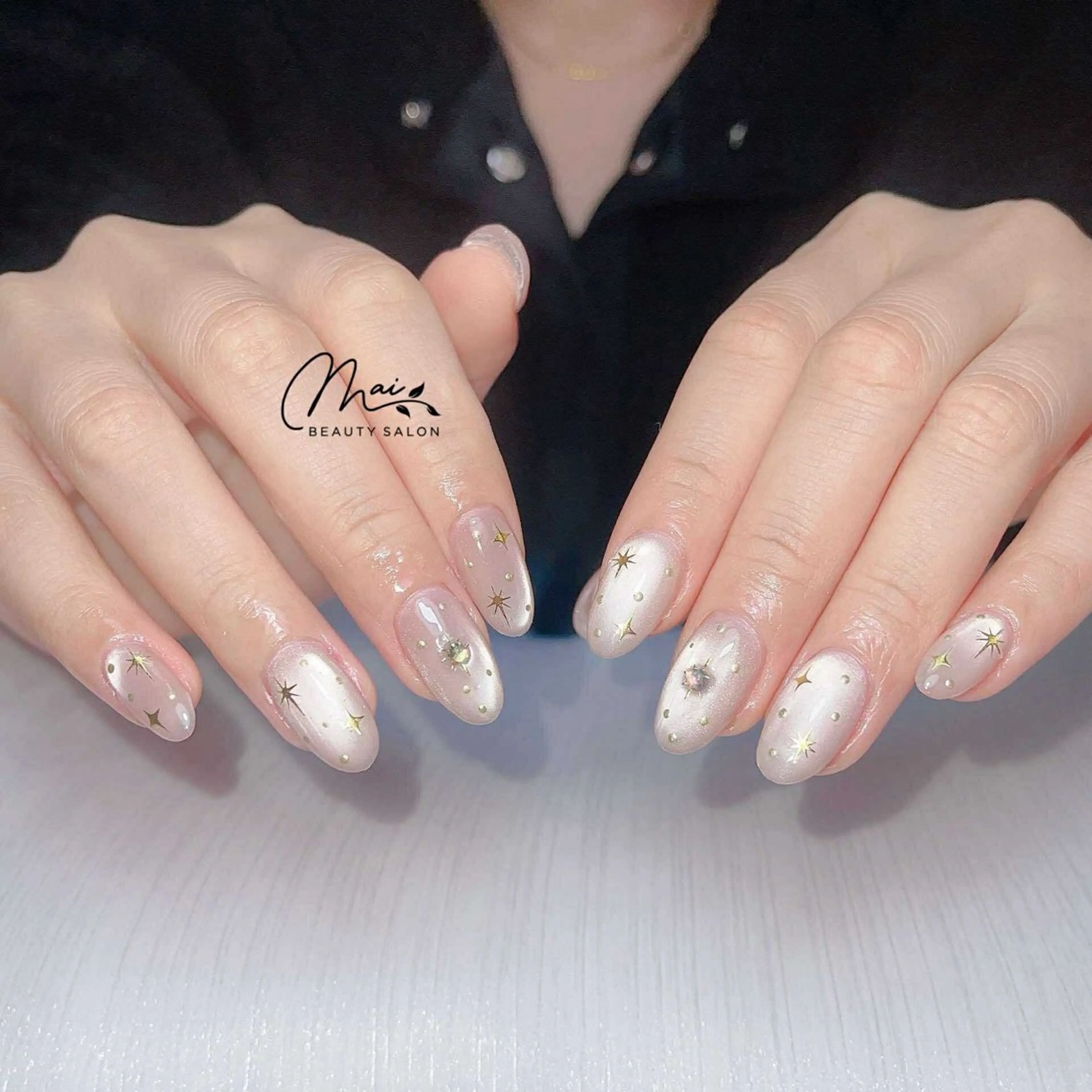 ネイル オーロラネイル クリアネイル 長さ出し フラッシュネイル フレンチネイル ハンドネイル MaiBeauty HaNaのネイルデザイン
