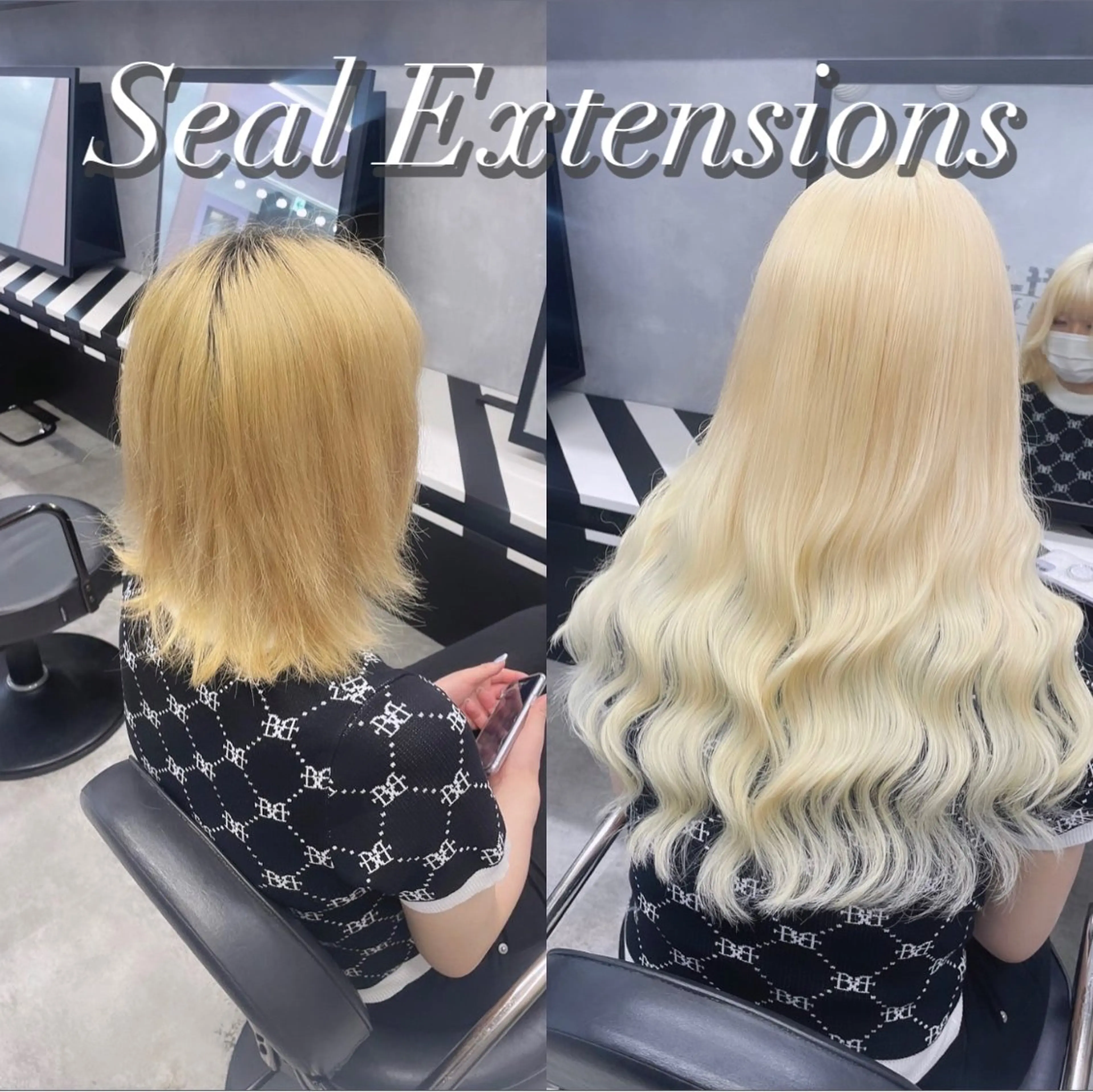 ロング カラー シールエクステ ブリーチ ケアブリーチ ダブルカラー エクステ エクステ ミルクティーベージュ /ピンク/大阪/堀江のヘアスタイル
