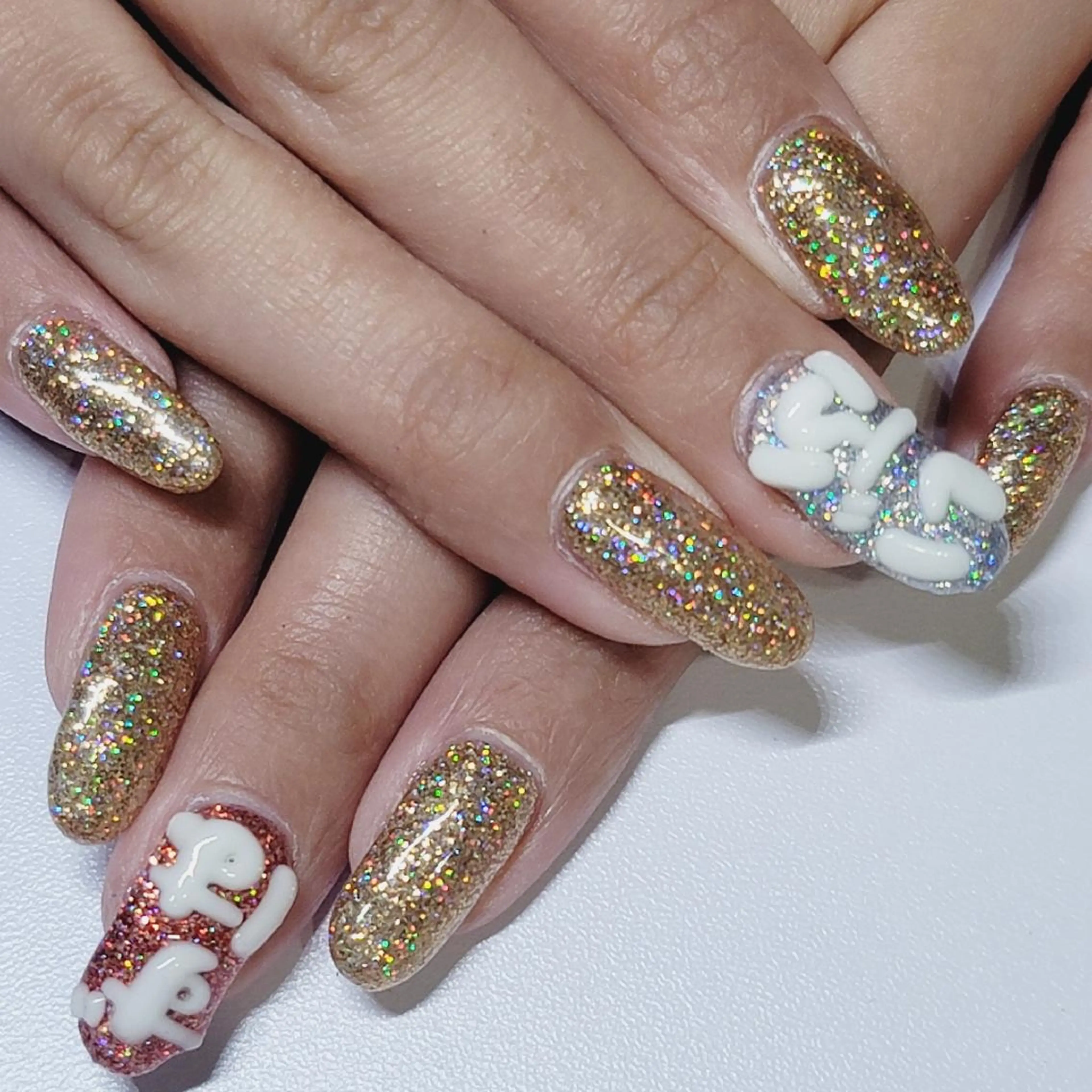 ネイル アートネイル ブルー ゴールド ラメ(グリッター) パステルネイル ハンドネイル よしだ ひろきのネイルデザイン