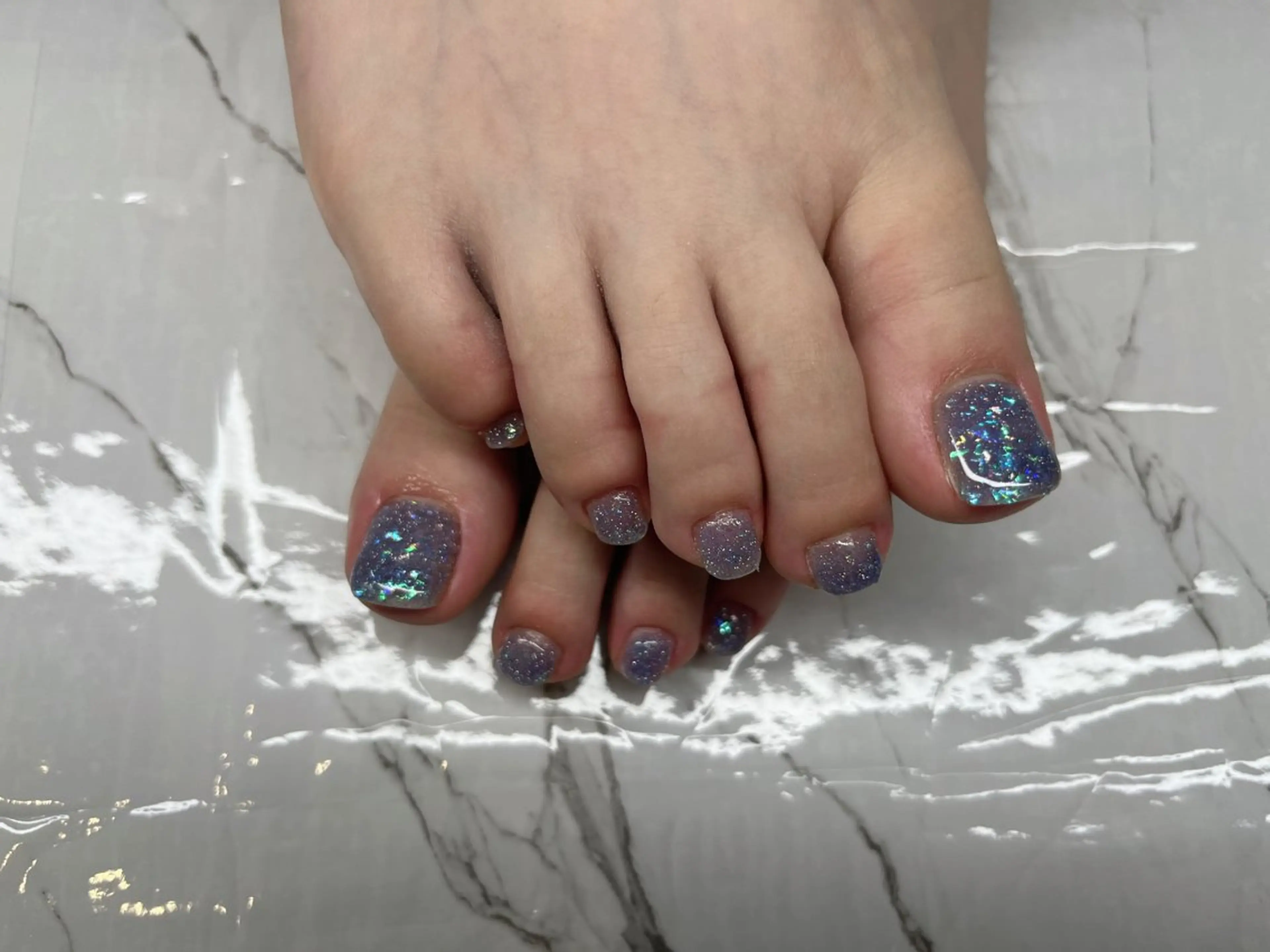 ネイル ブルー フラッシュネイル フットネイル arce amiのネイルデザイン