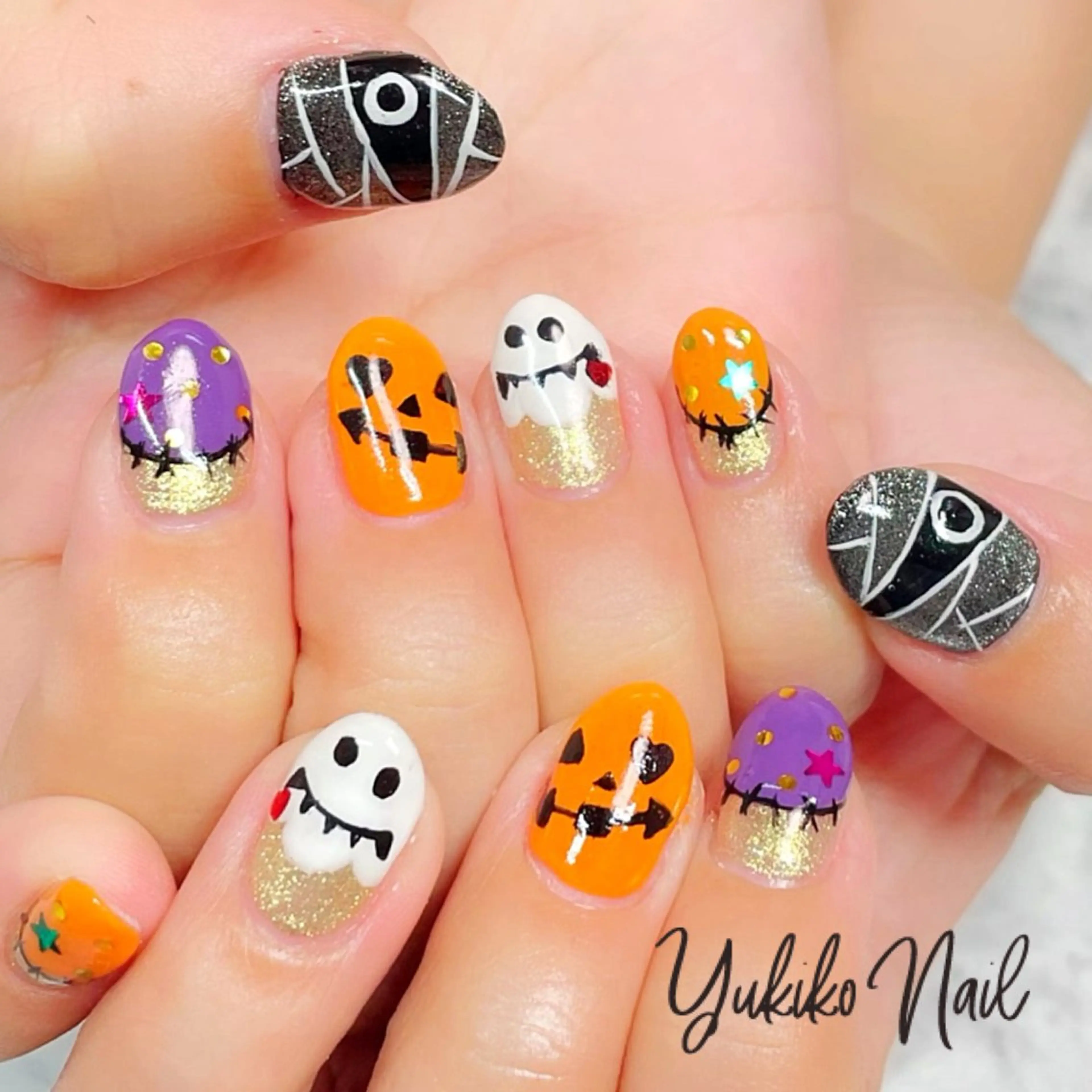 ネイル クリアネイル ゴールド ハロウィン キラキラネイル ユキコ ネイルのネイルデザイン