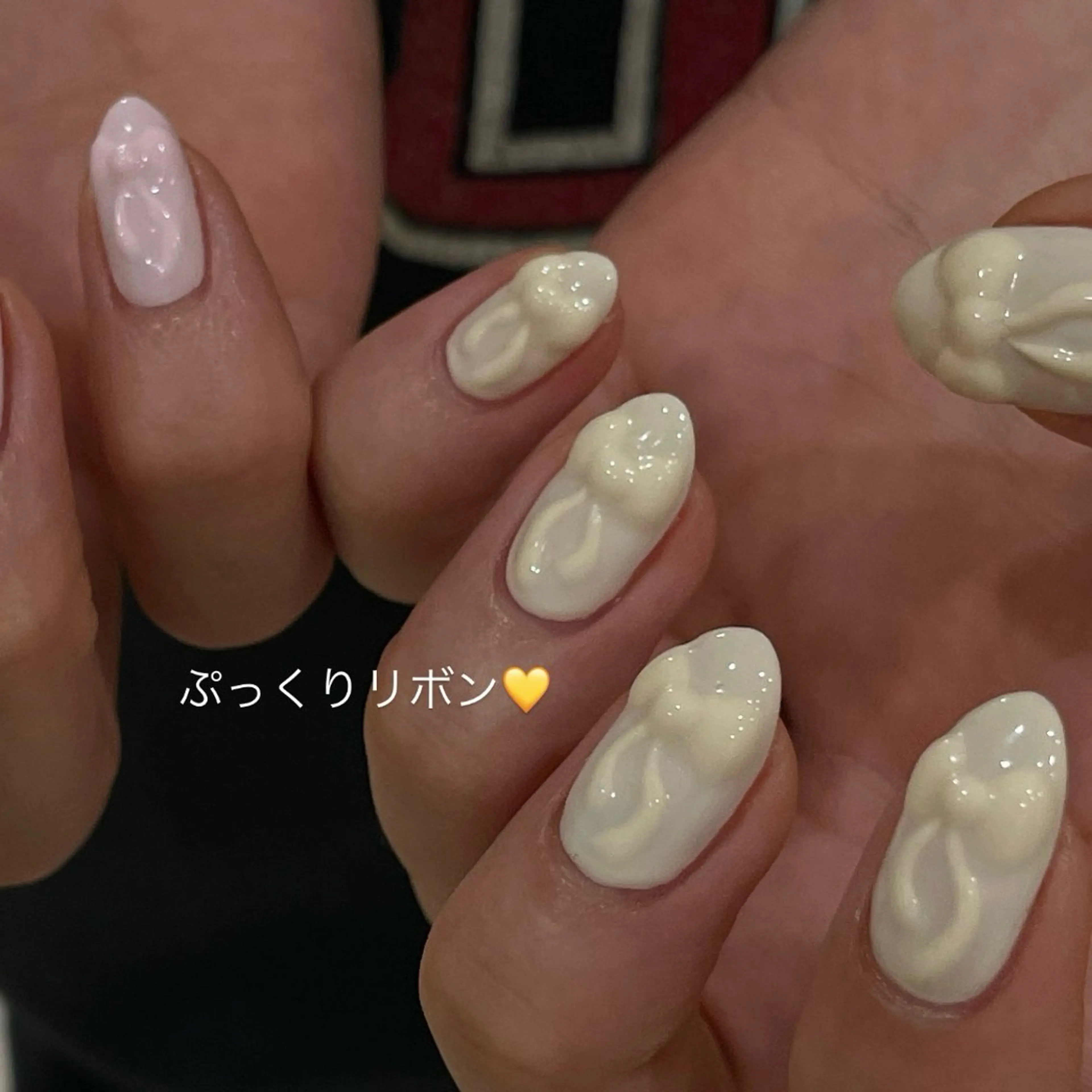 ネイル ぷっくりネイル リボン ハンドネイル you (ユウ)のネイルデザイン