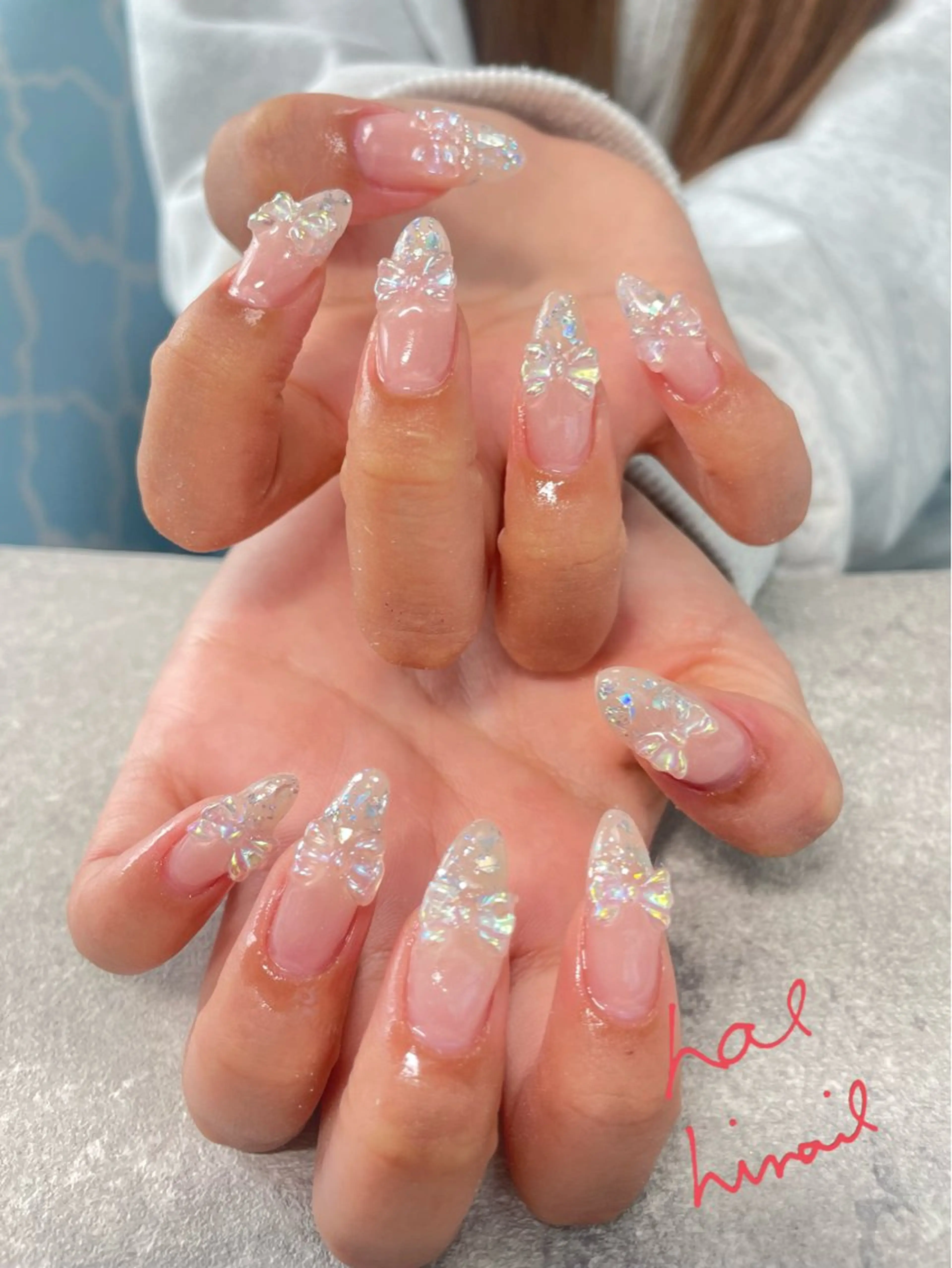 ネイル オーロラネイル リボン はるひな ねいるのネイルデザイン