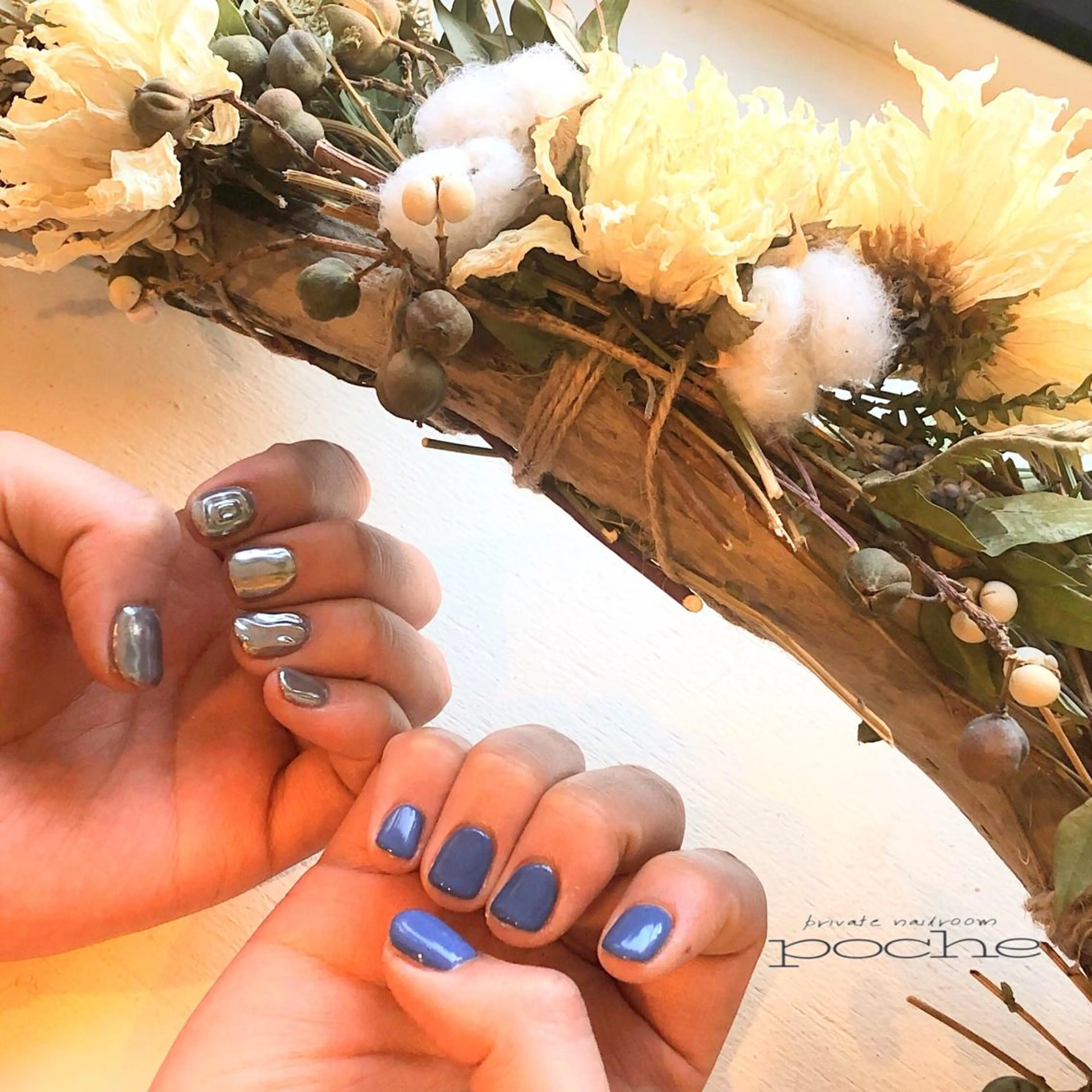 ネイル ブルー ミラーネイル ワンカラーネイル ハンドネイル 工藤 理恵のネイルデザイン