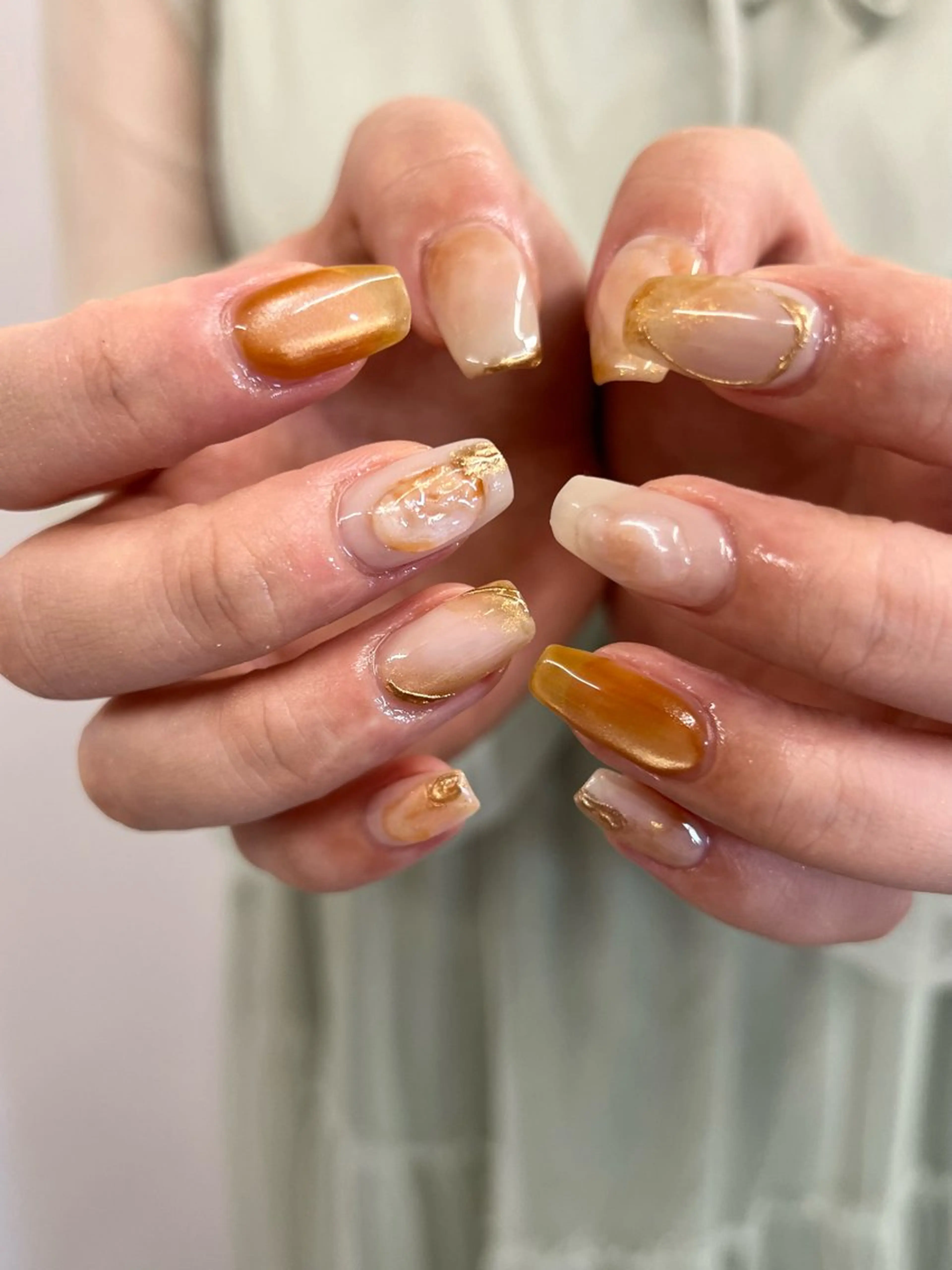 ネイル ジェルネイル マグネットネイル ニュアンスネイル オレンジ パラジェル ハンドネイル ハンドケア Bana_ Nailのネイルデザイン