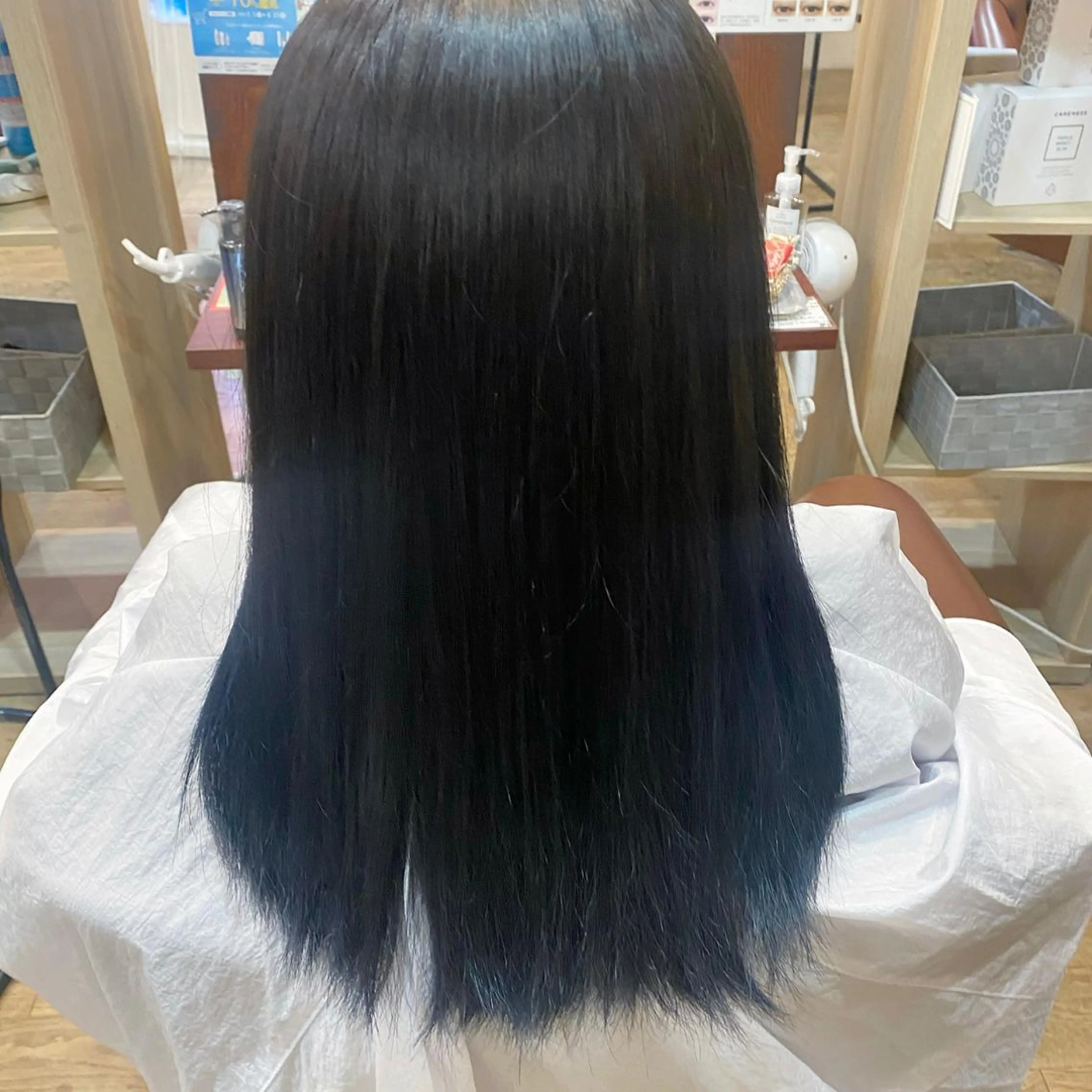 カラー 黒髪 ブルーカラー ブルーブラック 藤原 侑香のヘアスタイル