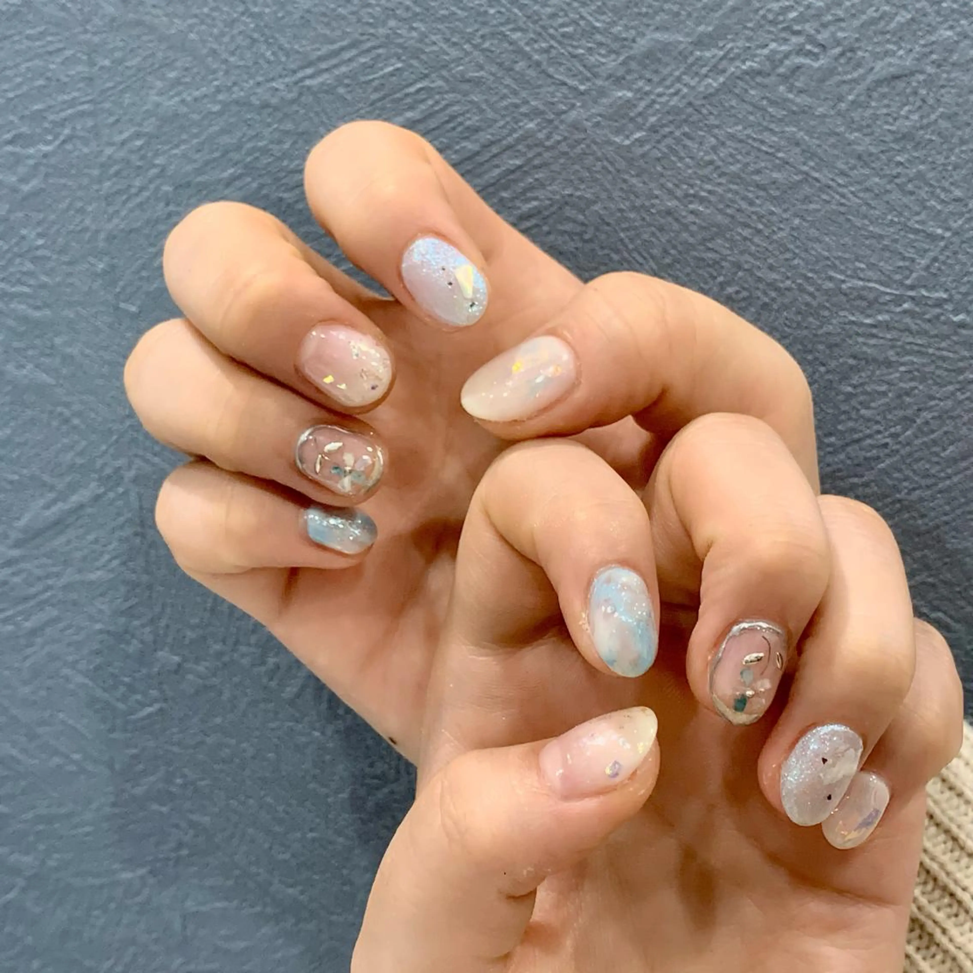 ネイル クリアネイル 成人式 ニュアンスネイル ハンドネイル 佐藤 まりえのネイルデザイン