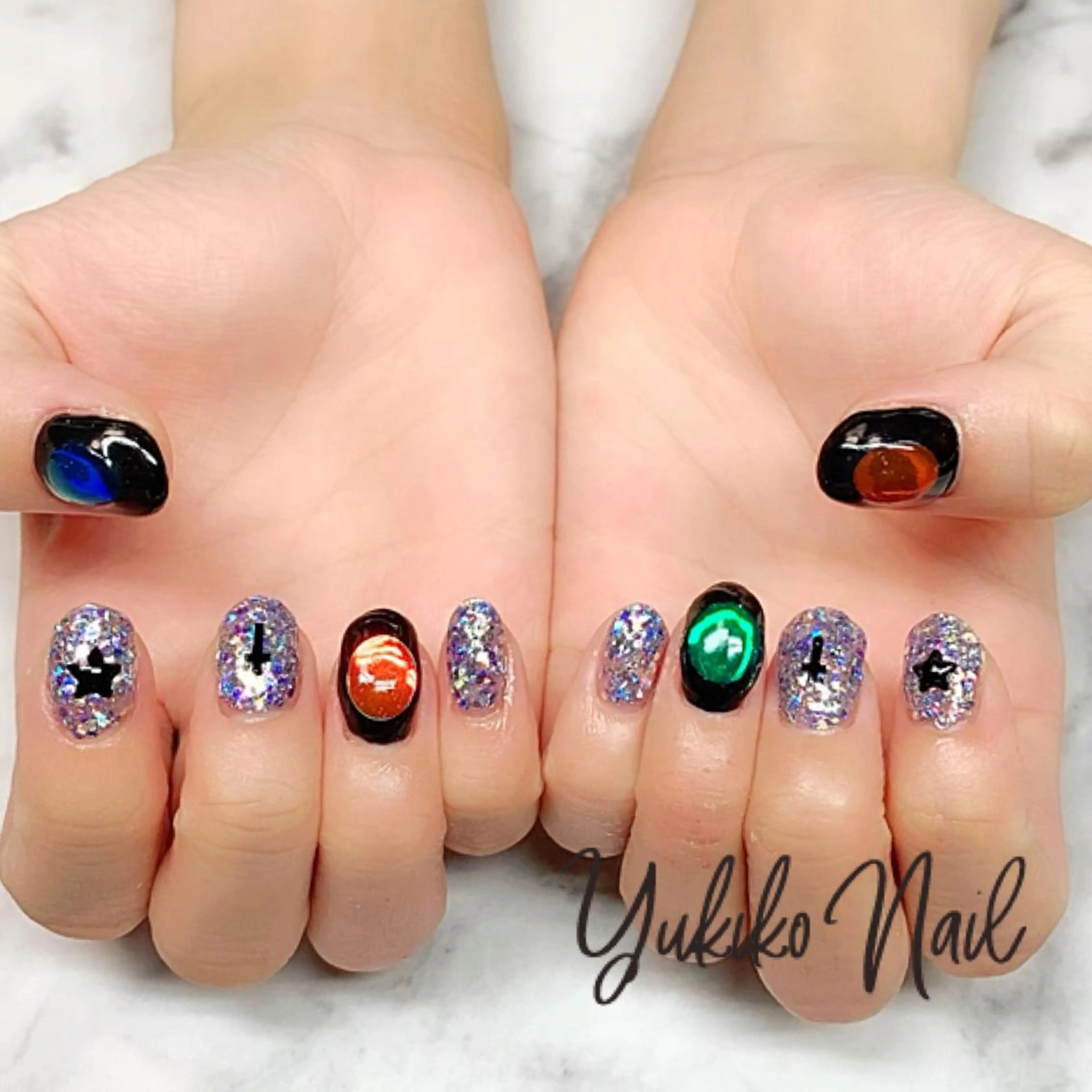 ネイル 氷ネイル・うるうるネイル キラキラネイル ラメ(グリッター) 持ち込み ハンドネイル ユキコ ネイルのネイルデザイン