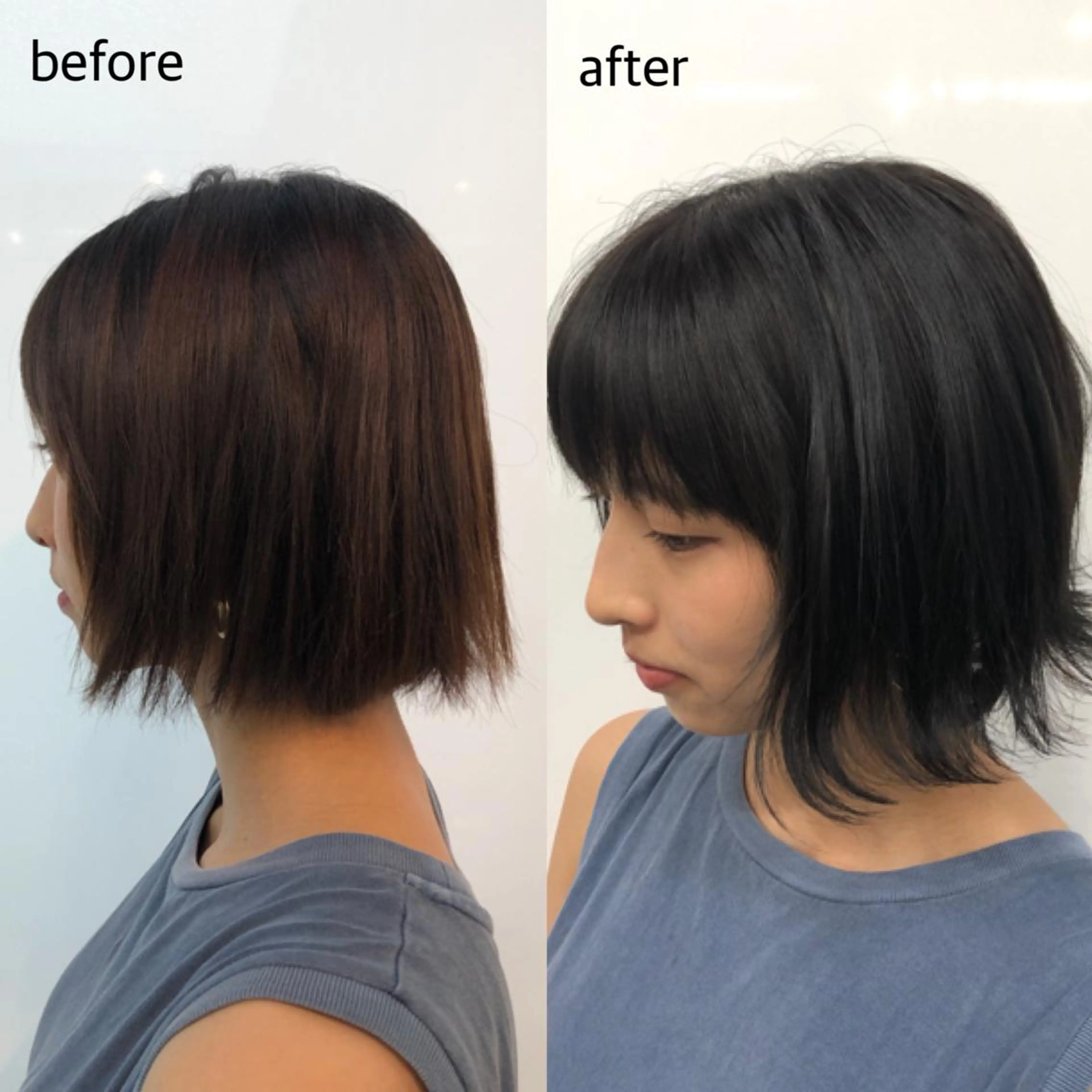 ショート カラー アッシュ 透明感カラー ネイビーカラー オレンジ カット ヘアカラー トリートメント 桑原 菜摘のヘアスタイル