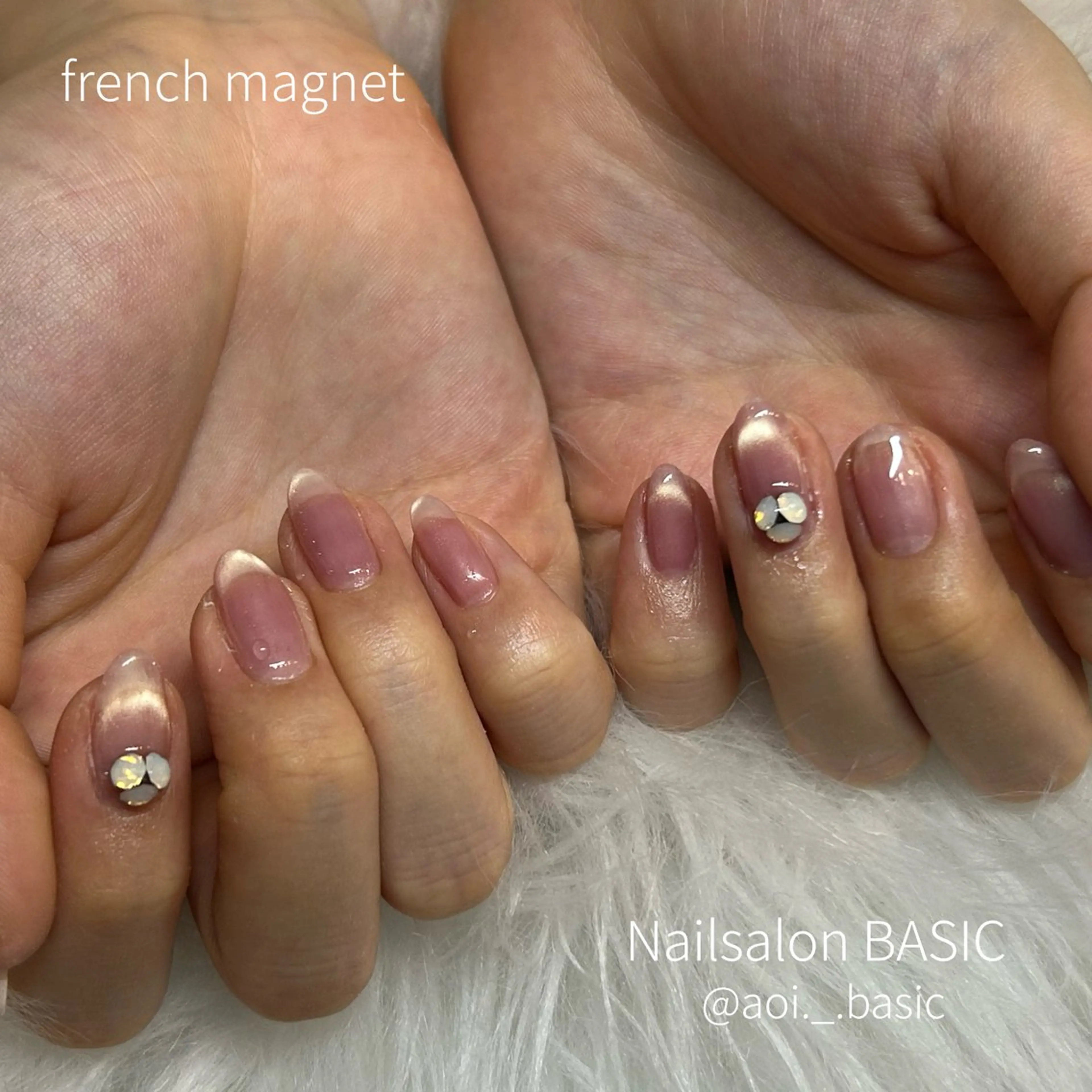 ネイル フレンチネイル マグネットフレンチ ハンドネイル BASIC麻布十番店 あおいのネイルデザイン