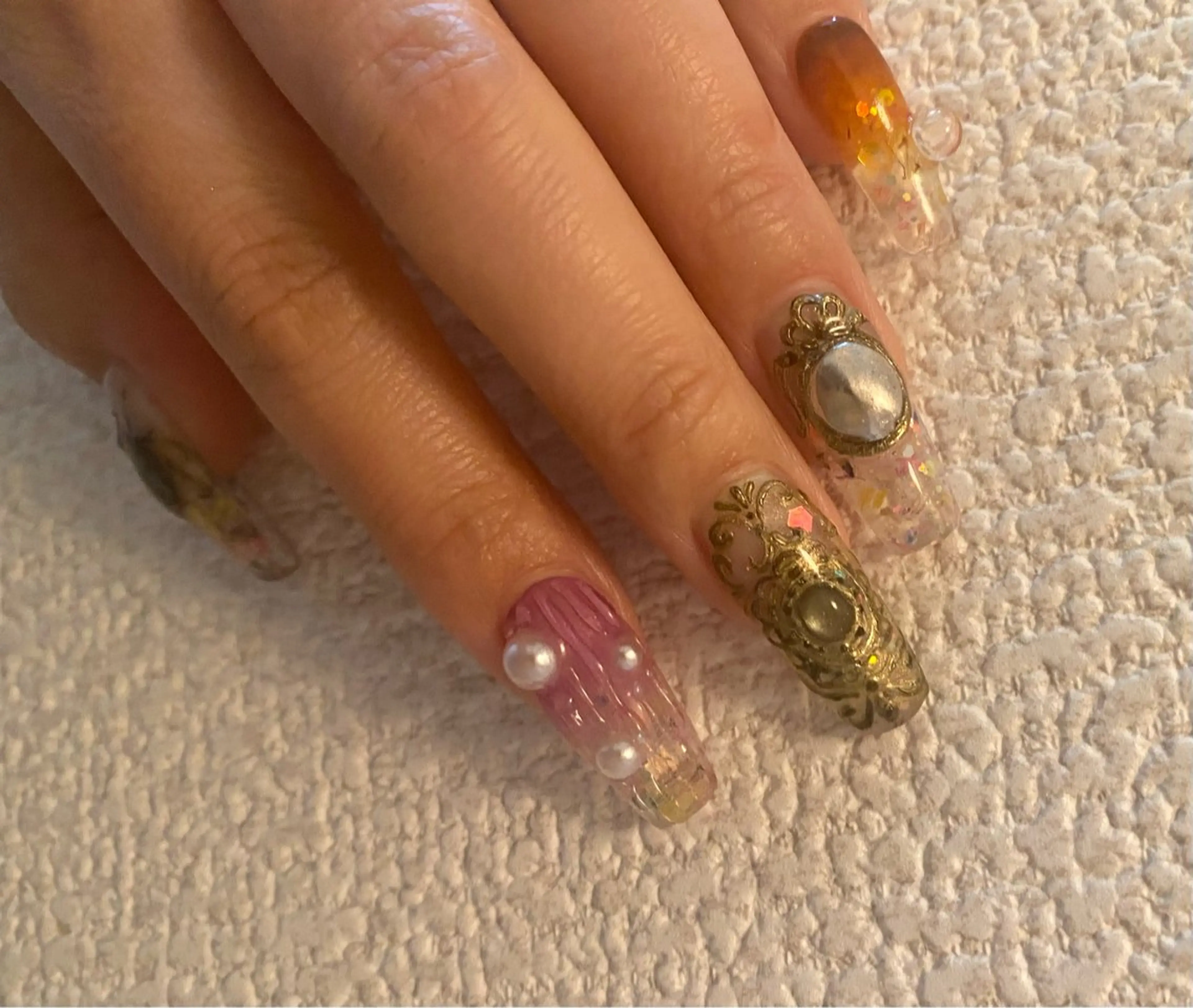 ネイル ブルー フラワーネイル ミラーネイル スカルプネイル 春ネイル 岩澤 恵子のネイルデザイン