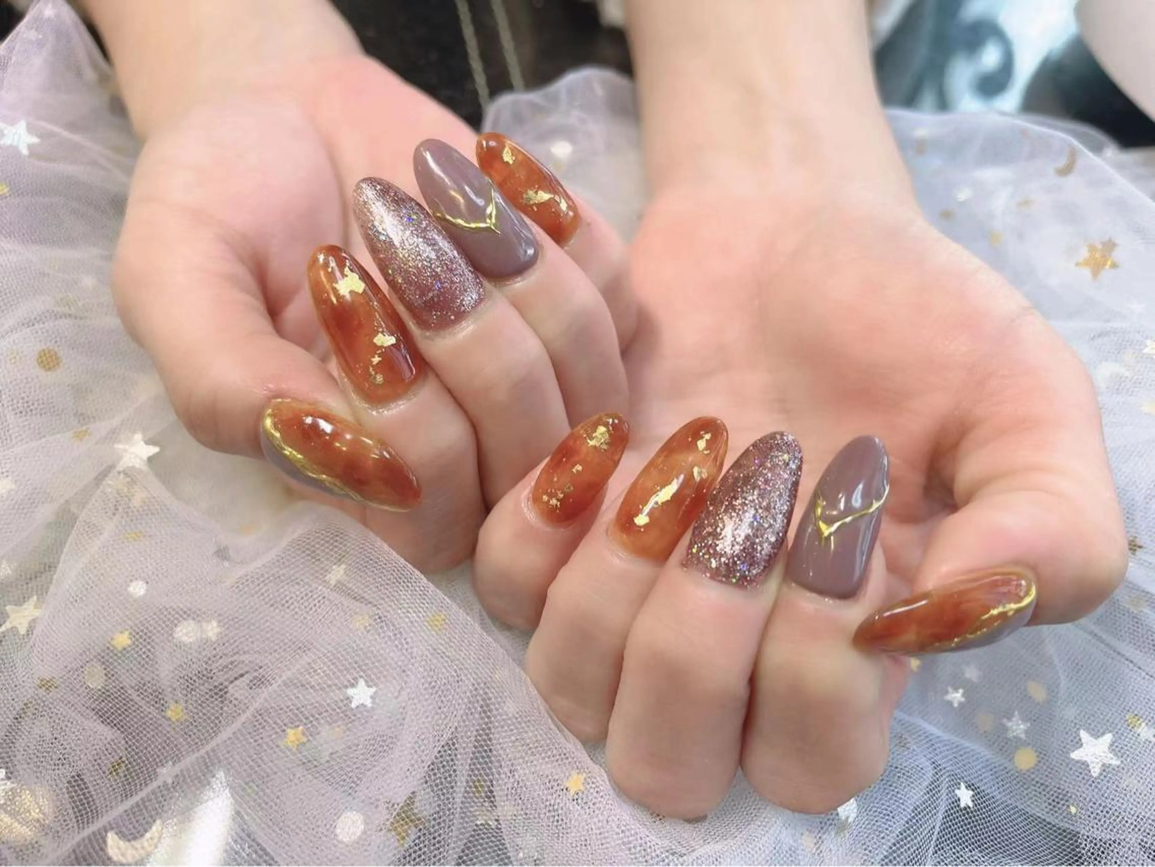 セミロング パンダ ネイルのネイルデザイン