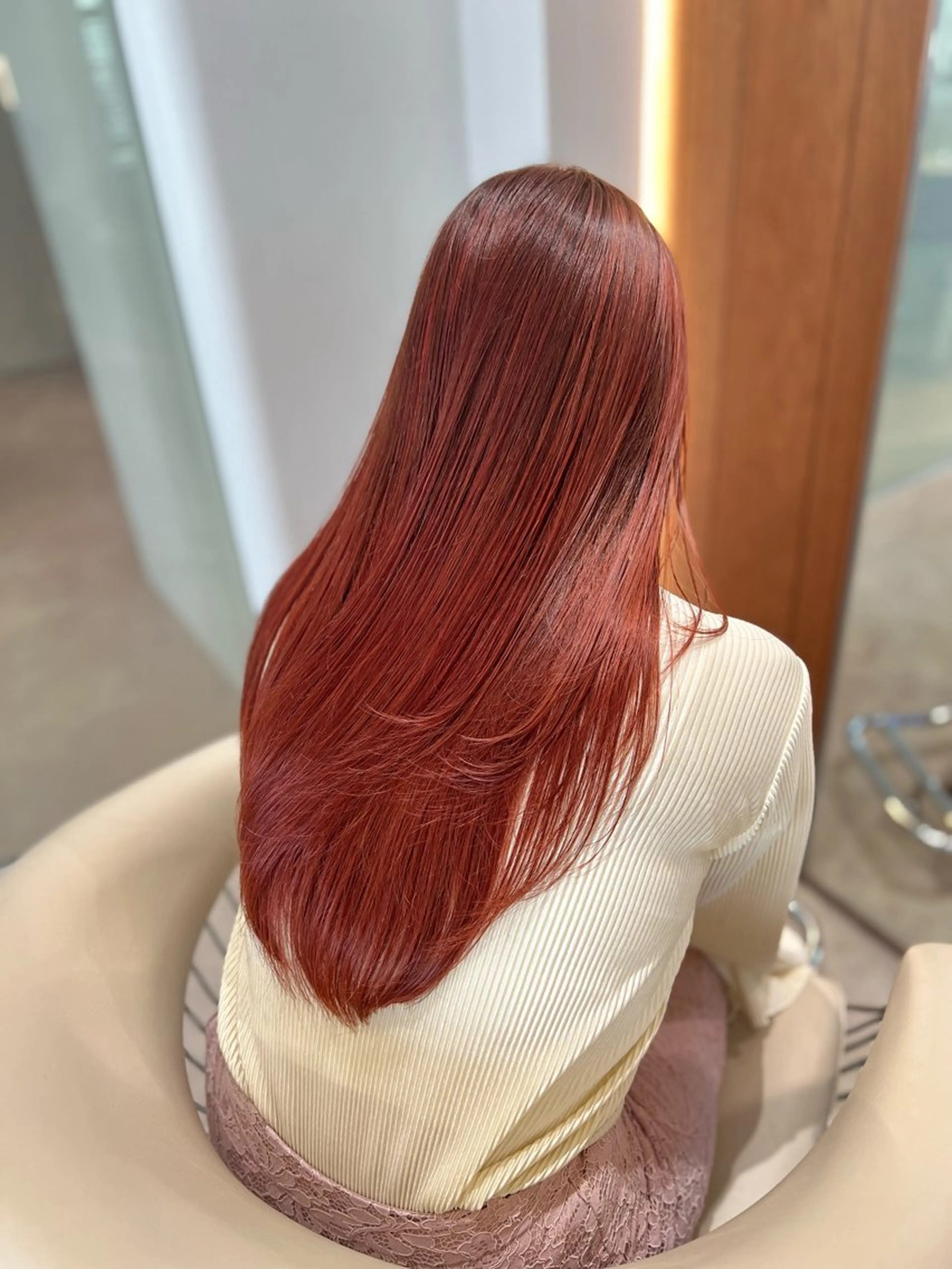 セミロング カラー オレンジ レッドカラー 韓国風ヘア レイヤーカット カット ヘアカラー ヘアセット 韓国レイヤー🇰🇷 韓国研修◎渋谷カイトのヘアスタイル