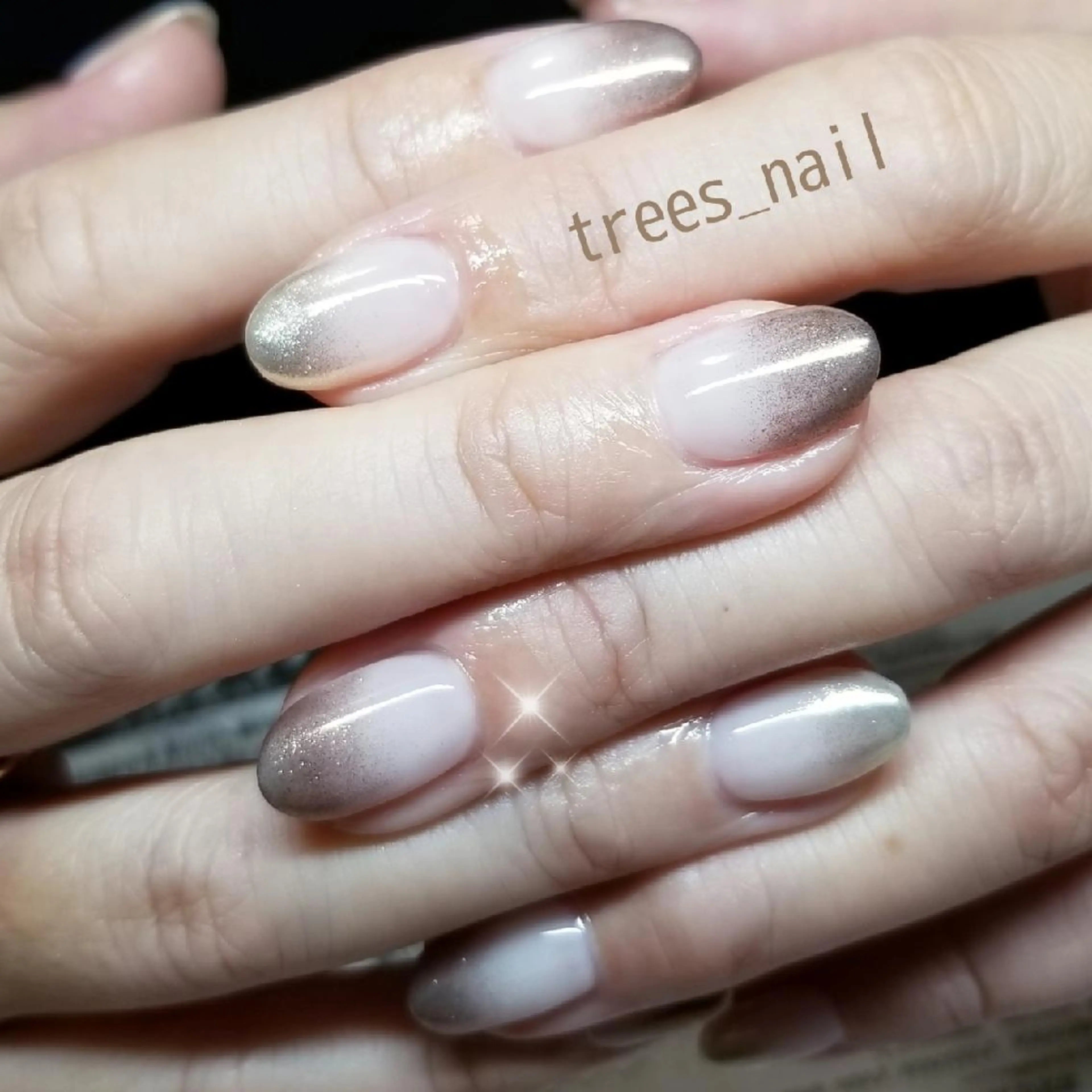ネイル ブラウン グラデーション ミラーネイル シルバー シンプルネイル ハンドネイル フットネイル trees_ nailのネイルデザイン
