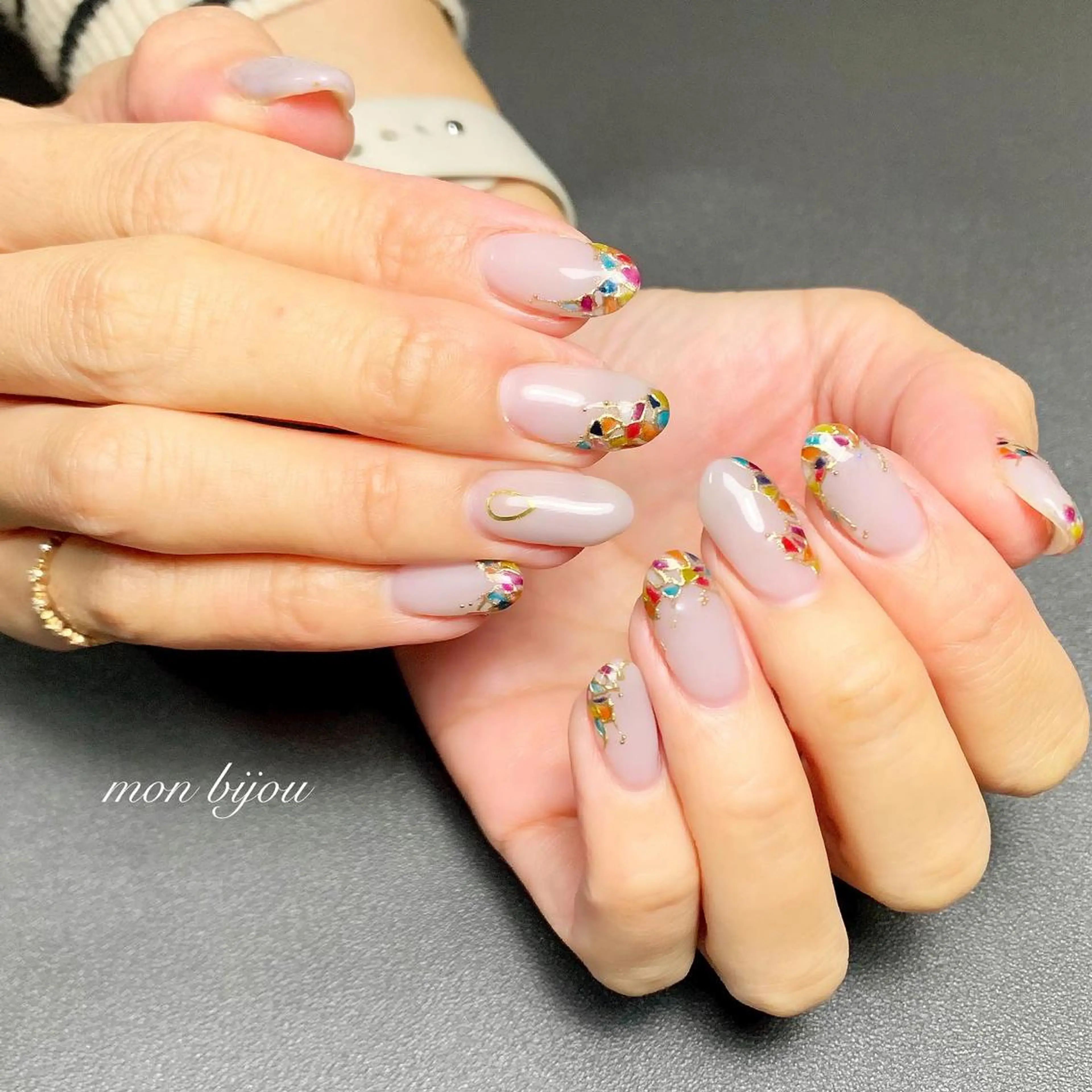 ネイル ホワイト ハンドネイル ハンドケア mon bijou 坪井のネイルデザイン