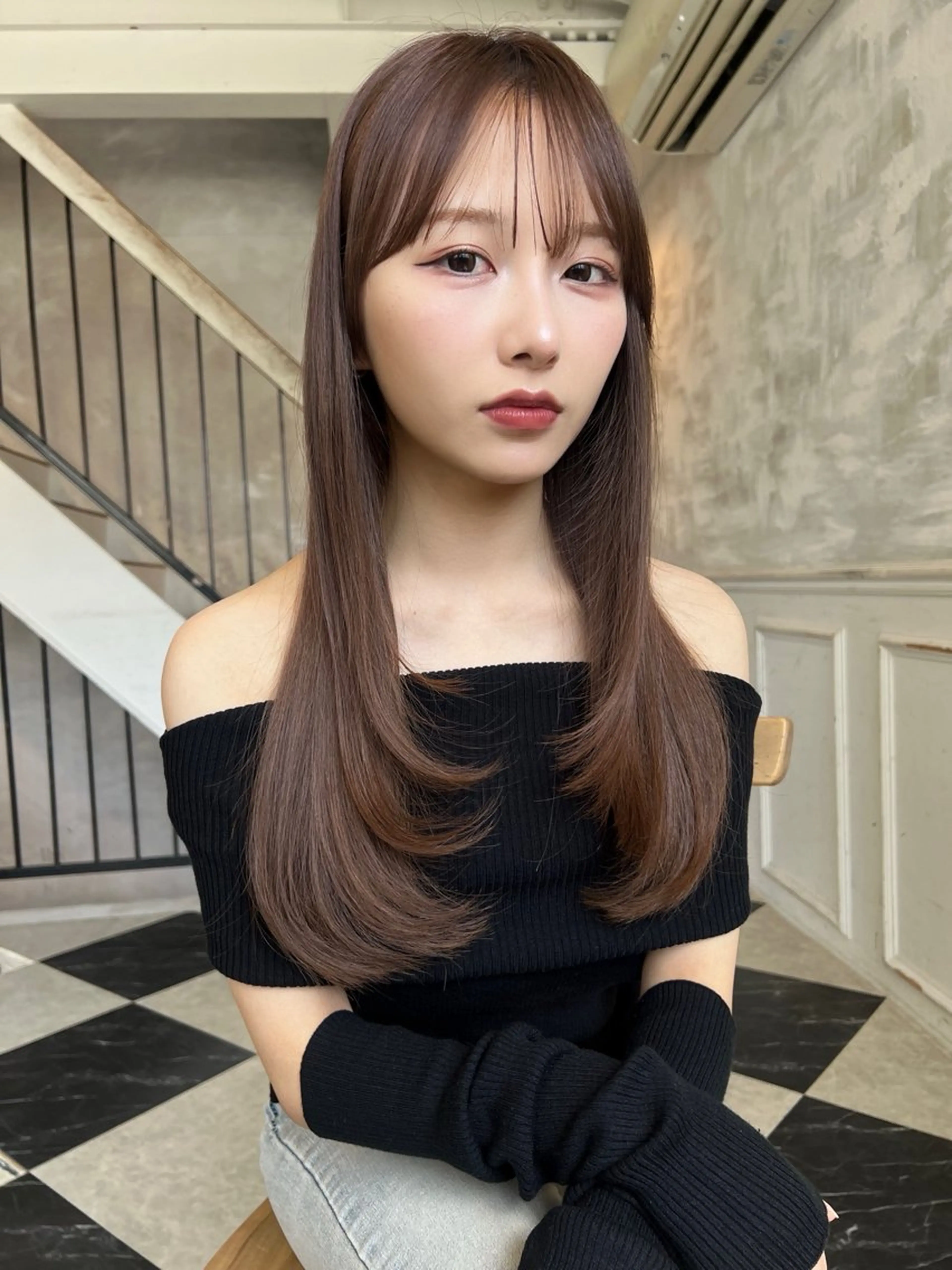 ロング レイヤーカット カット ヘアカラー トリートメント 韓国モテhair🍑 momoのヘアスタイル