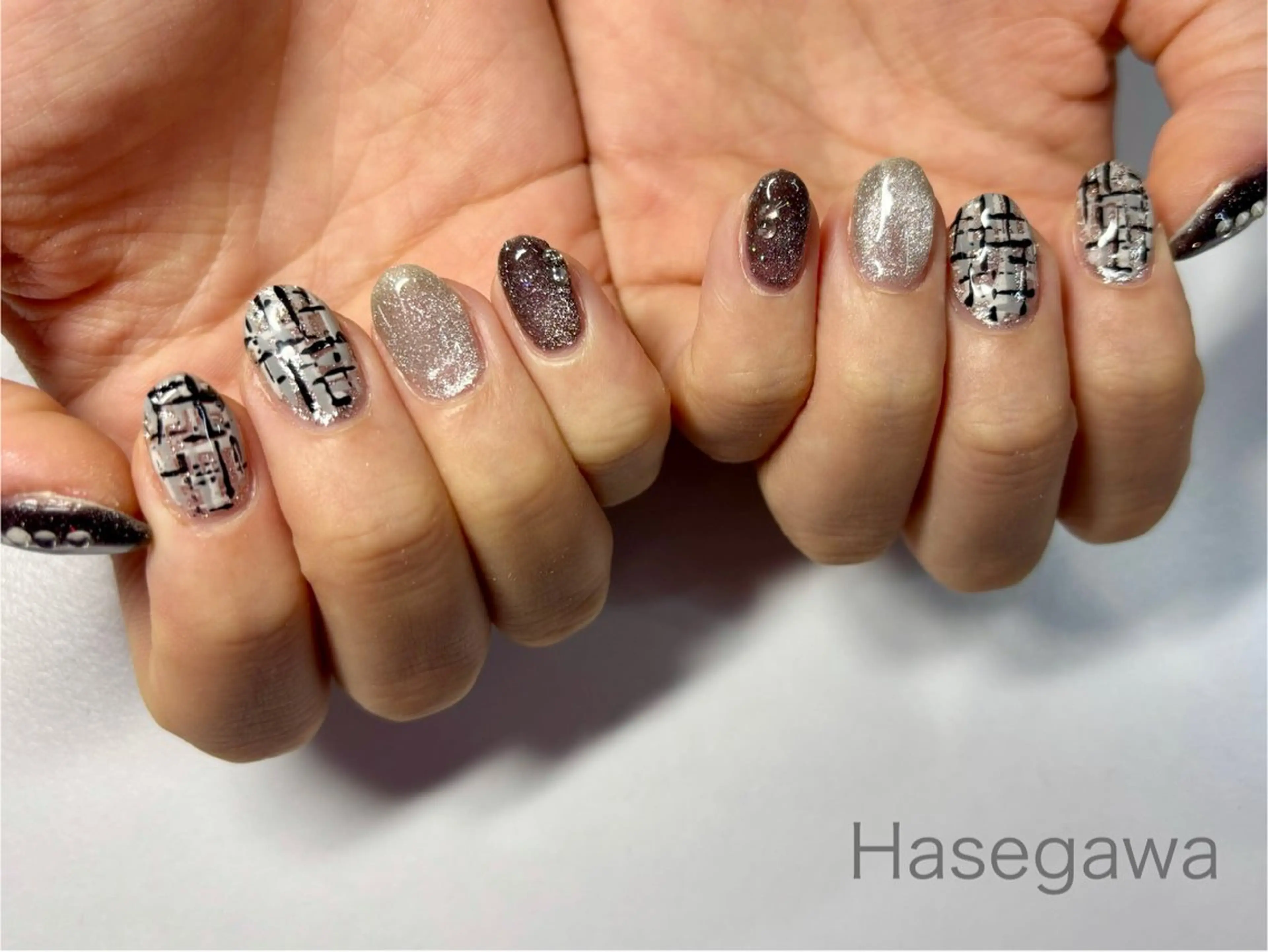 ネイル マグネットネイル ツイードネイル ハンドネイル DROP所属・DROP 長谷川のネイルデザイン
