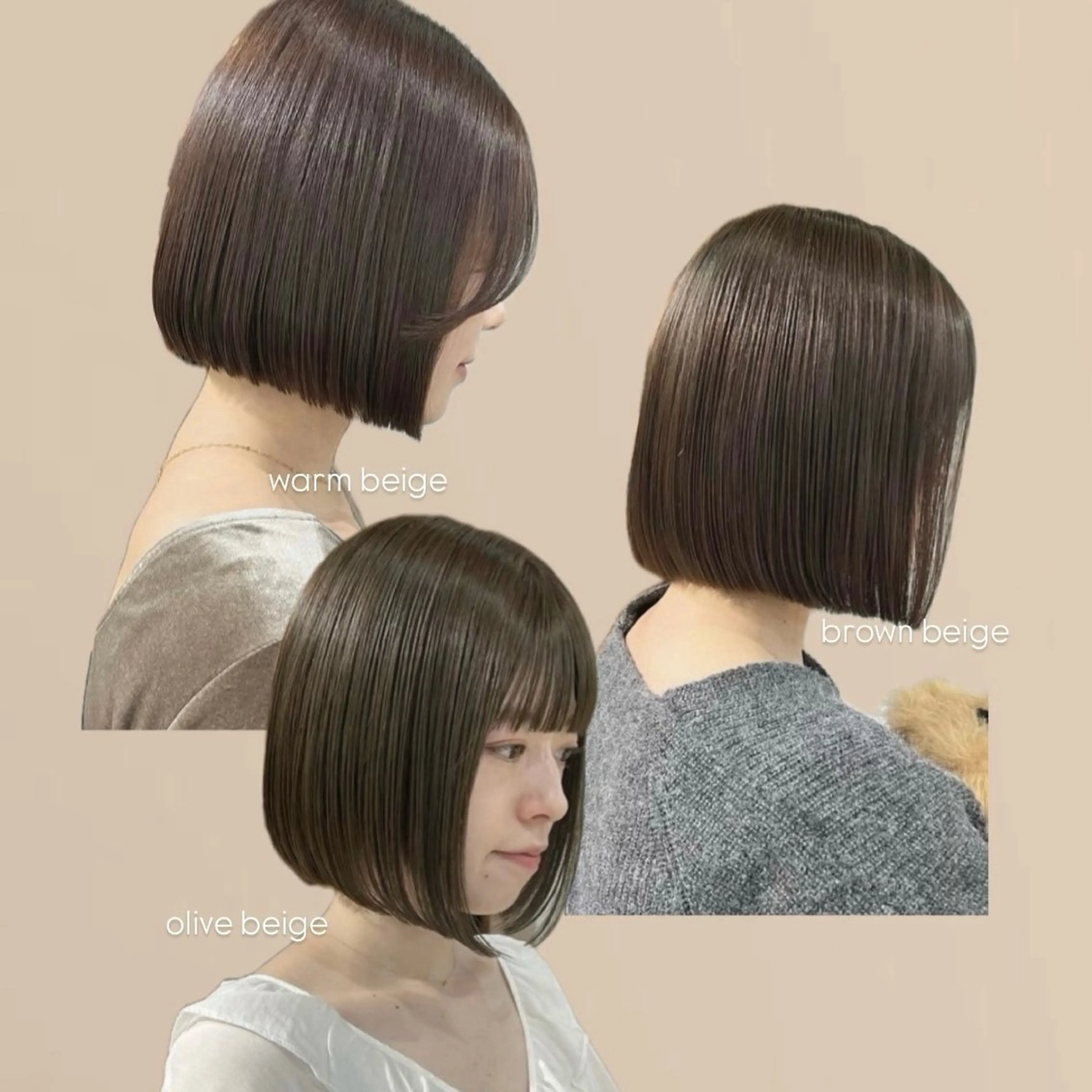 ショート カラー ボブ カット ヘアカラー トリートメント akane/ベージュ /オリーブ/ブラウンのヘアスタイル