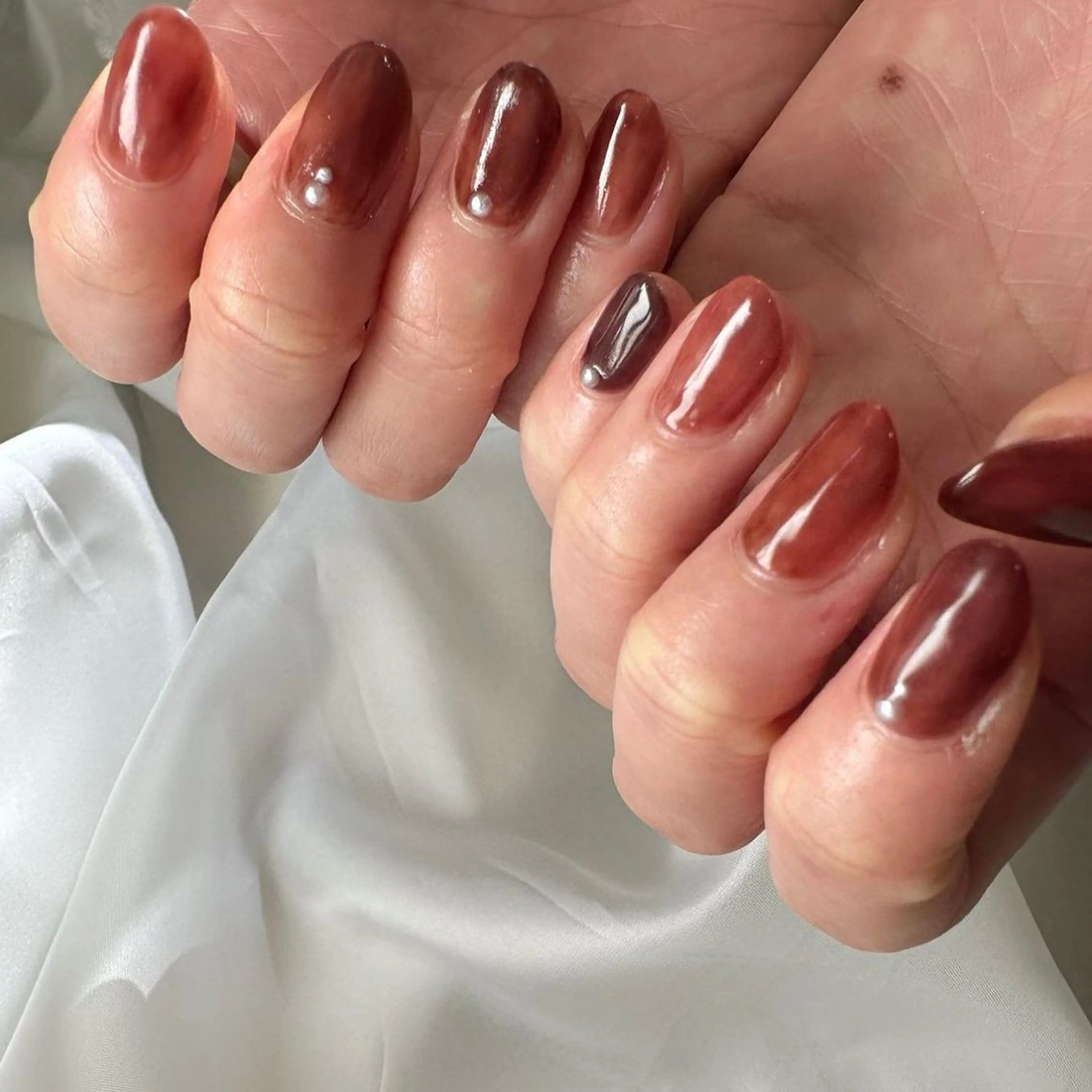 ネイル べっ甲ネイル ブラウン クリアネイル 氷ネイル・うるうるネイル 韓国ネイル 🪞KAPE NAIL 🪞のネイルデザイン