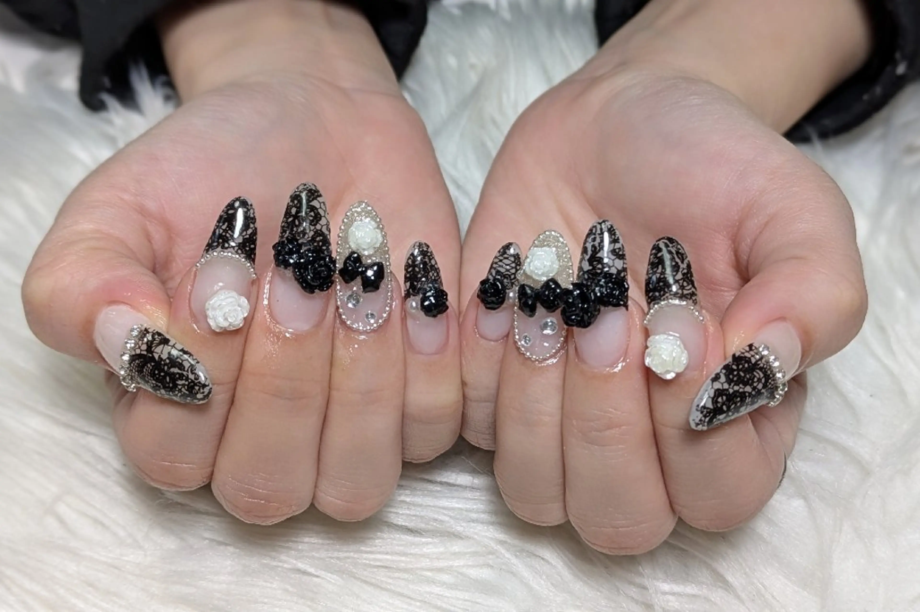 ネイル レース ロングネイル 持ち込み シンプルネイル ハンドネイル m&pPrivate nailsalonのネイルデザイン