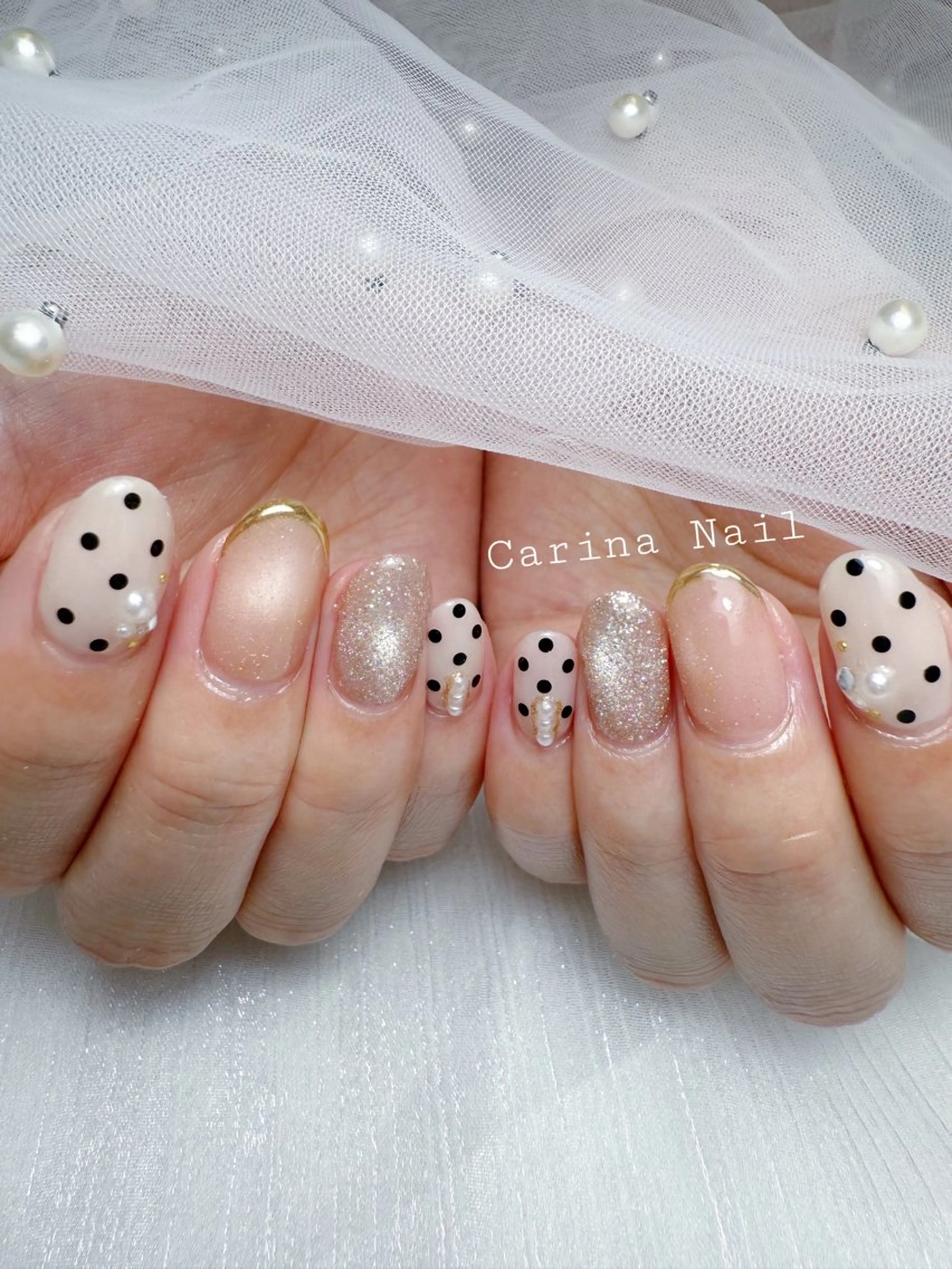 ネイル ドット フレンチネイル ハンドネイル Carina Nail所属・Carina Nailのネイルデザイン