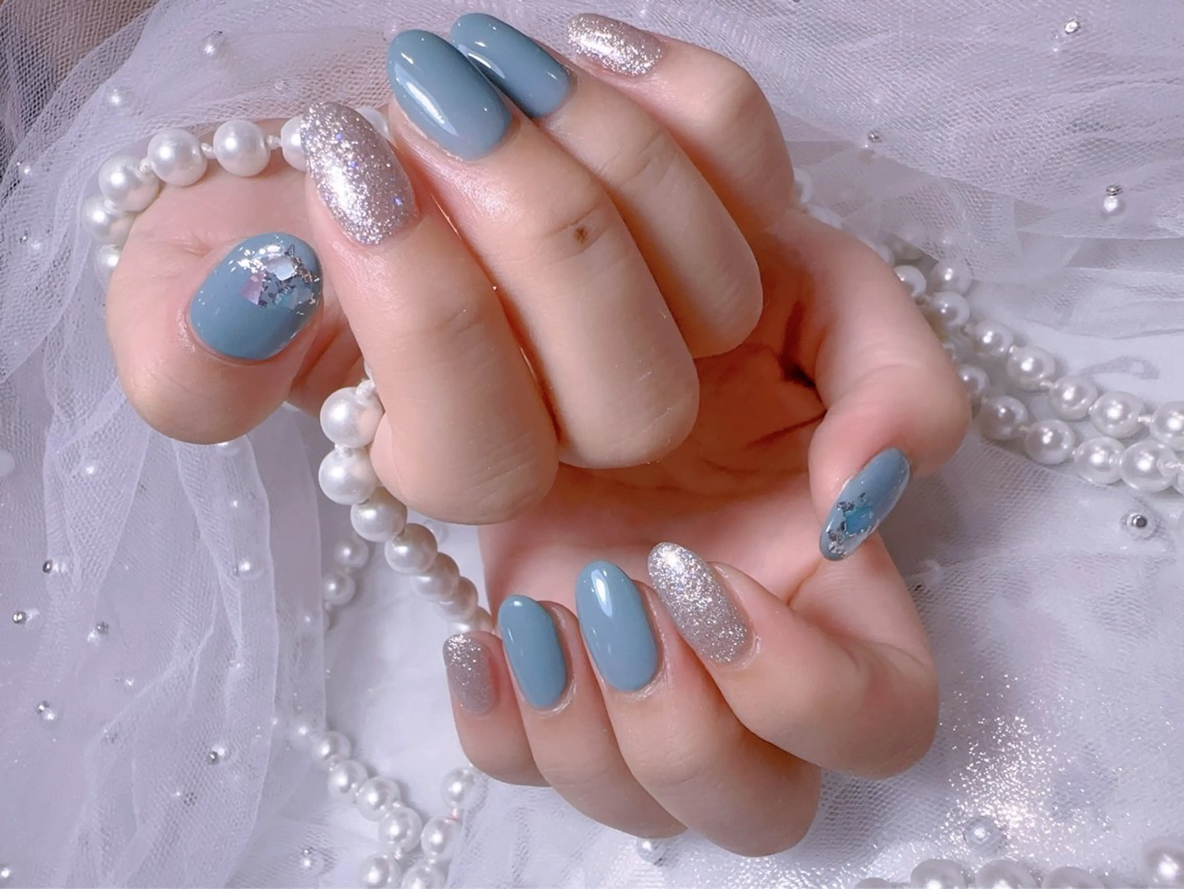 ネイル アートネイル フラッシュネイル フレンチネイル ジェルネイル ガラスフレンチ ハンドネイル You&Me Miyuのネイルデザイン