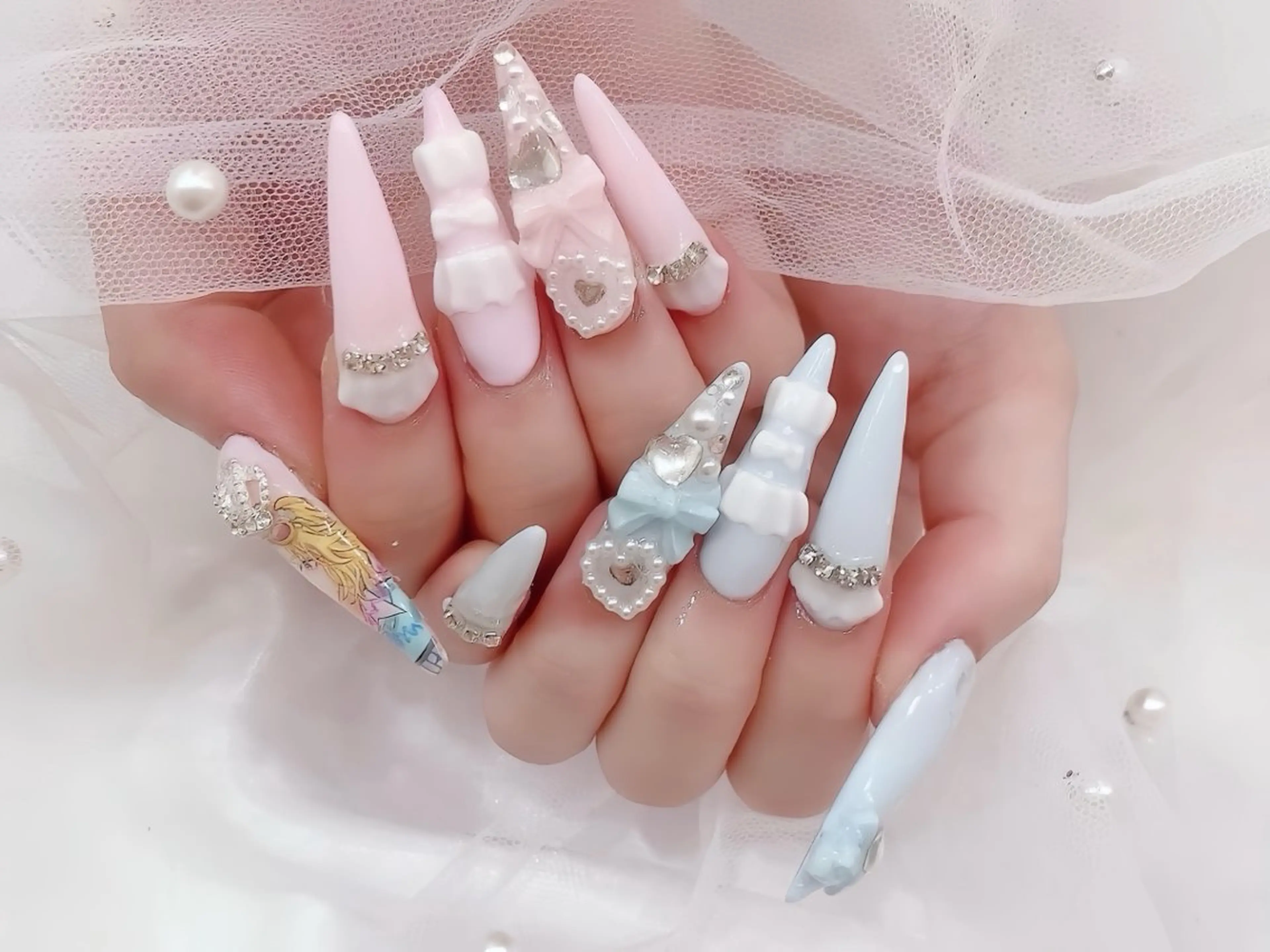 ネイル アートネイル ガーリー 韓国ネイル 持ち込み ニュアンスネイル Rin Nail 新大久保店のネイルデザイン