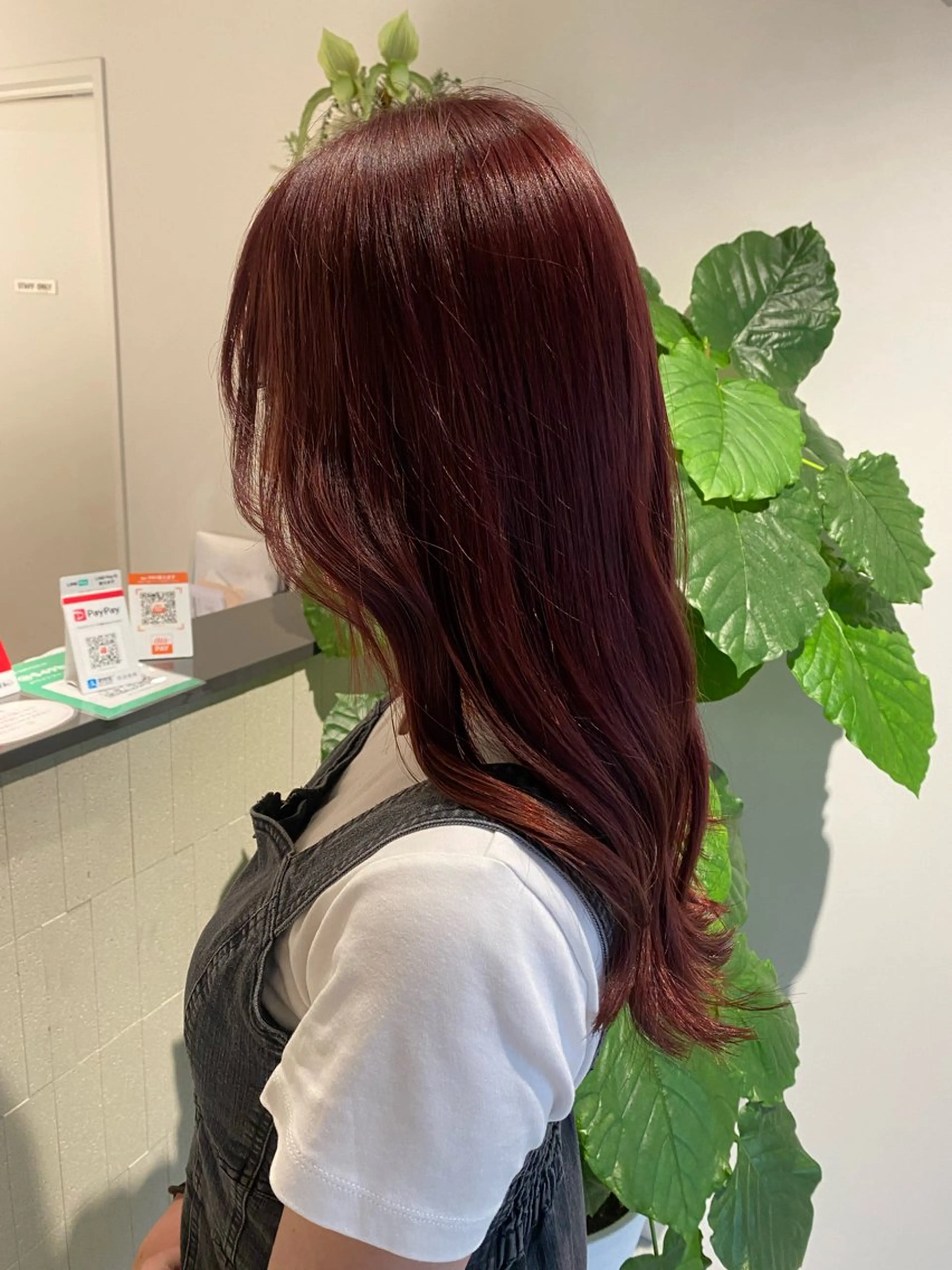 セミロング カラー レッドカラー 廣瀬 ちよみのヘアスタイル