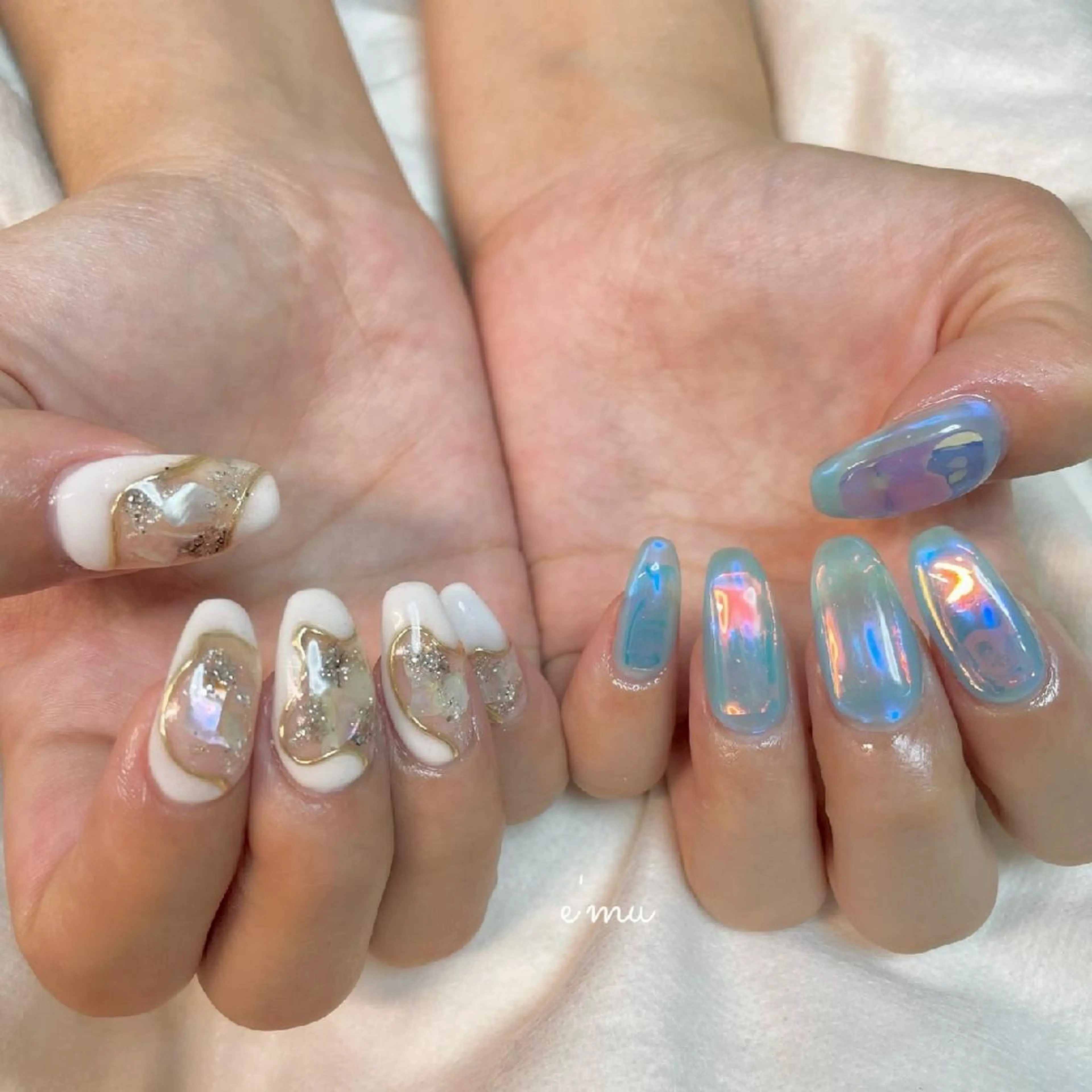 ネイル ブルー 氷ネイル・うるうるネイル ニュアンスネイル nail salon e'mu💐のネイルデザイン
