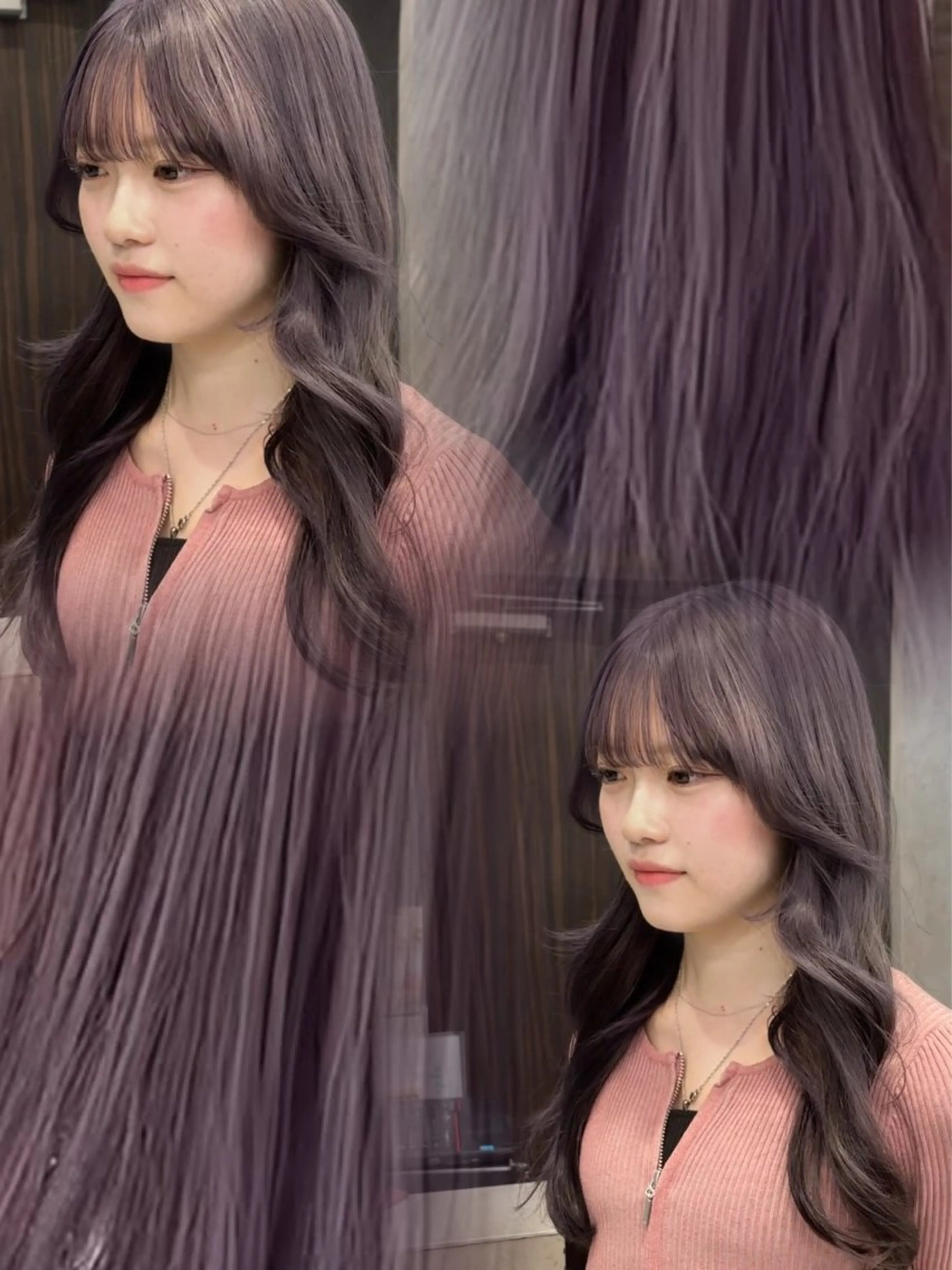 ロング ヘアカラー 韓国ヘア/ブリーチ無 しWカラー/オリーブのヘアスタイル