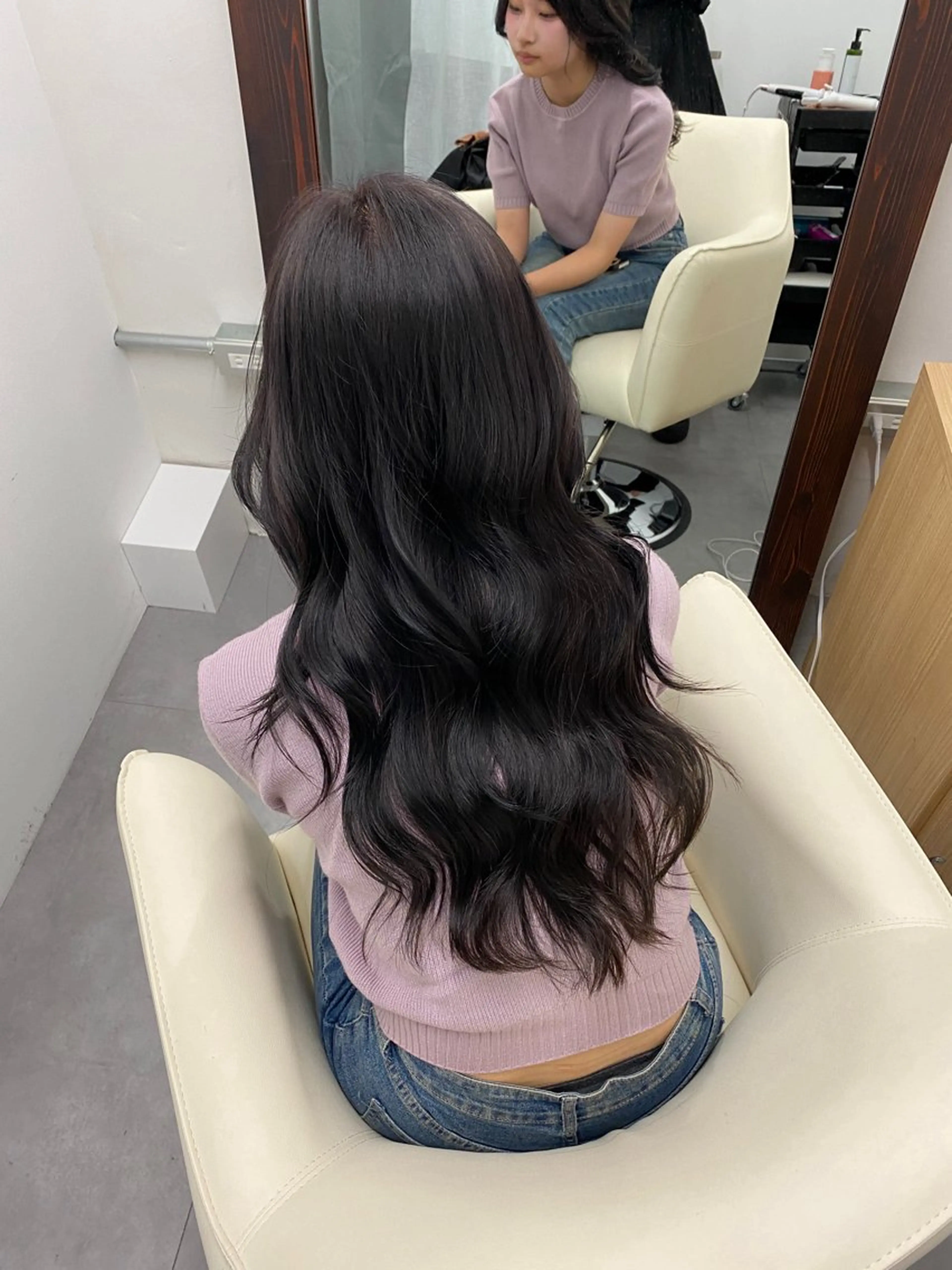 ロング カラー ダークグレー ダークグレージュ グレージュ 江坂トレンド韓国風 髪質改善shinoのヘアスタイル