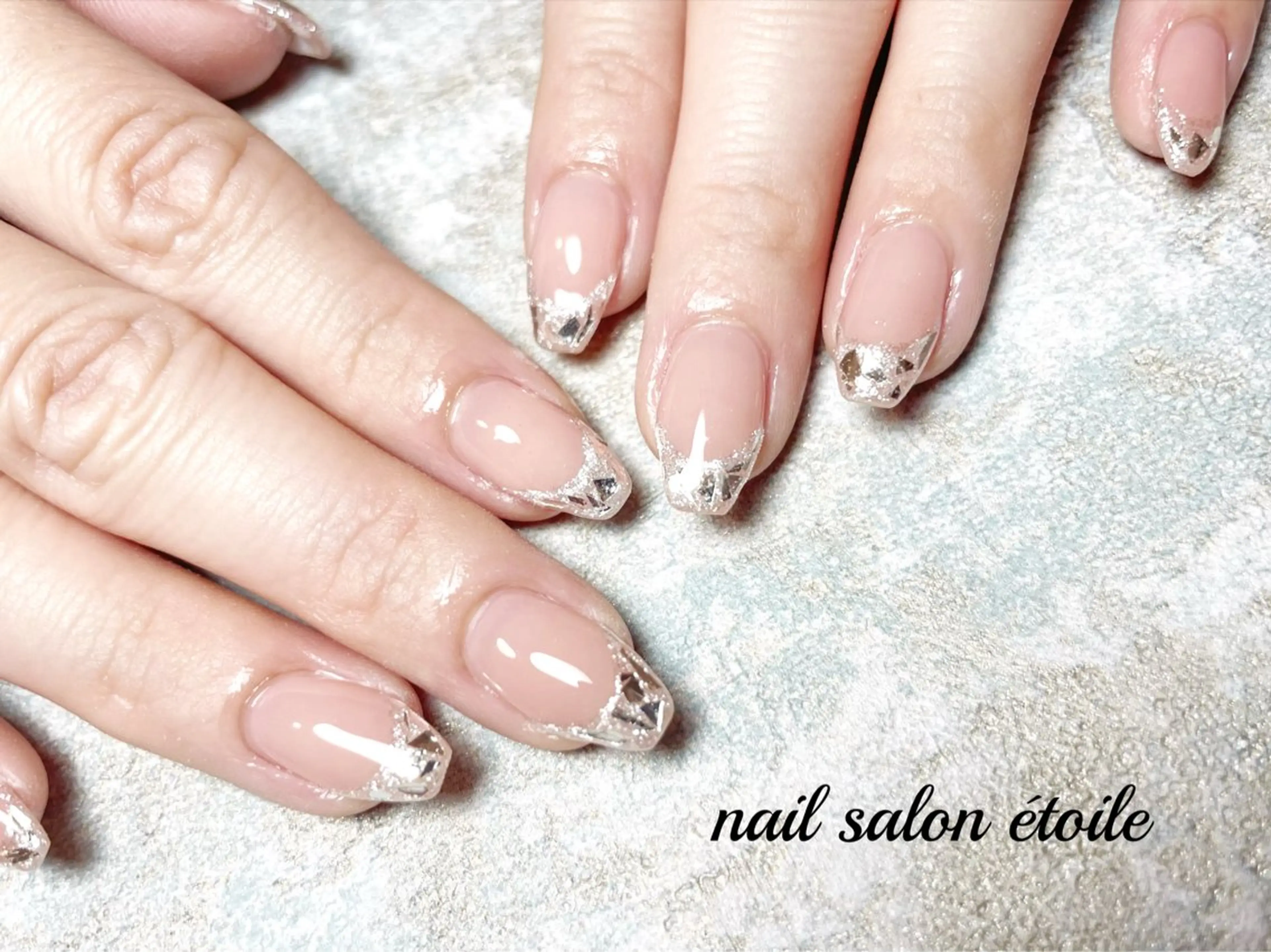 ネイル フレンチネイル ガラスフレンチ オフィスネイル ピンク ハンドネイル nail salon étoileのネイルデザイン