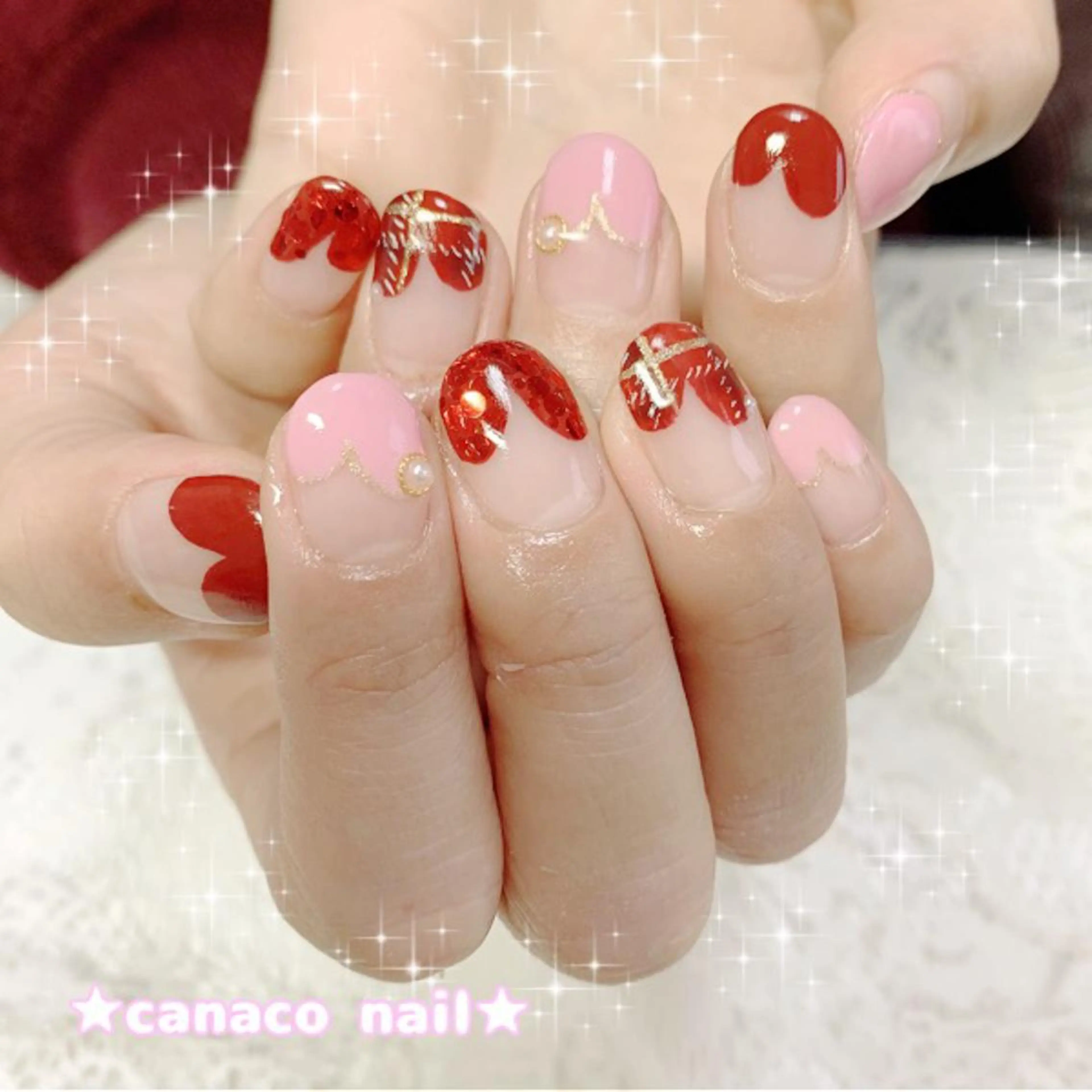 ネイル アートネイル フレンチネイル ジェルネイル ガーリー ハート ハンドネイル ハンドケア Felice所属・ベテランネイル cnc  nailのネイルデザイン