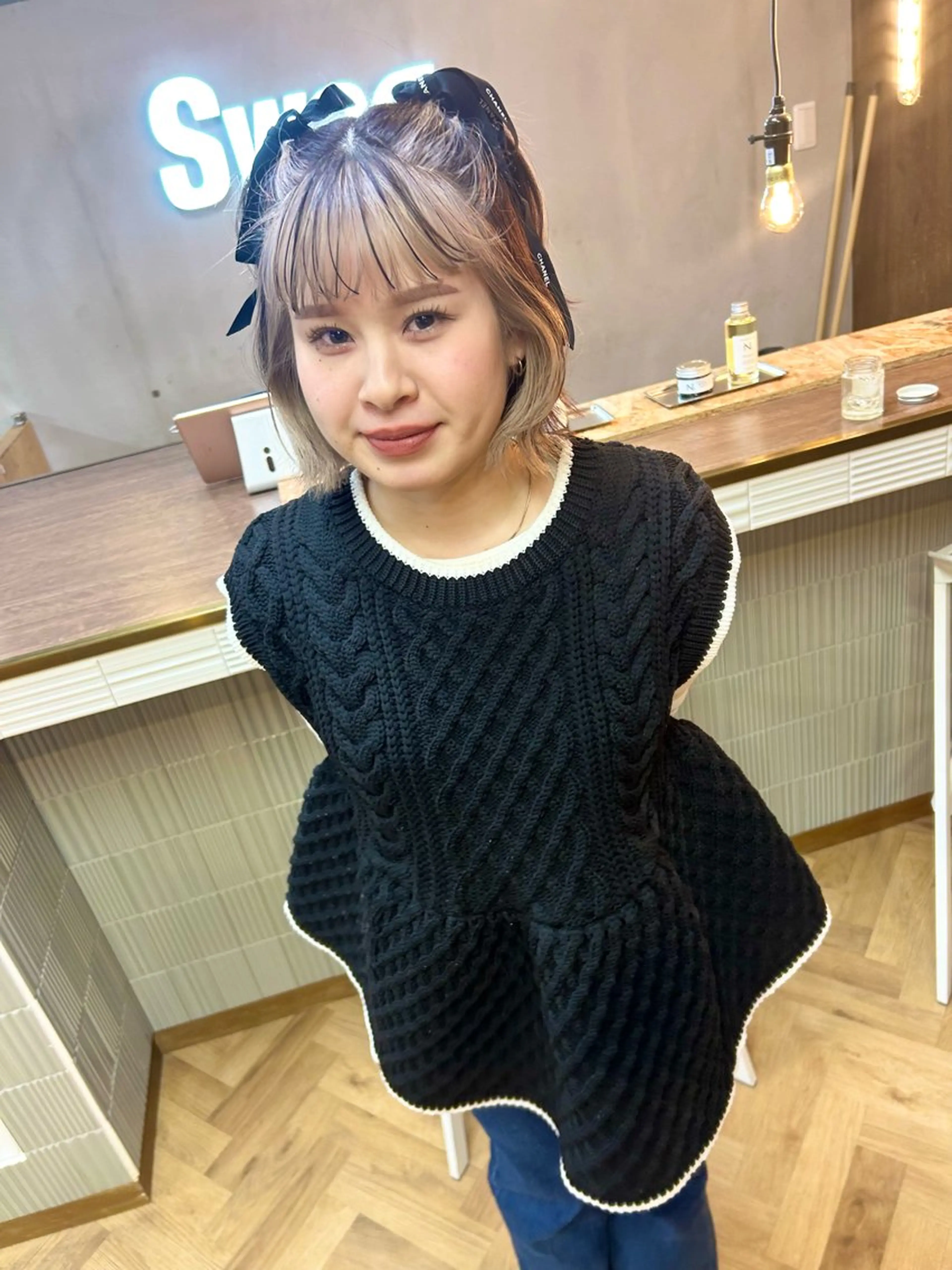 ショート カラー パーマ ヘアアレンジ 髪と音処　マトぺ所属・デザインカラー/ボブ ブリーチカラー/ユリのヘアスタイル