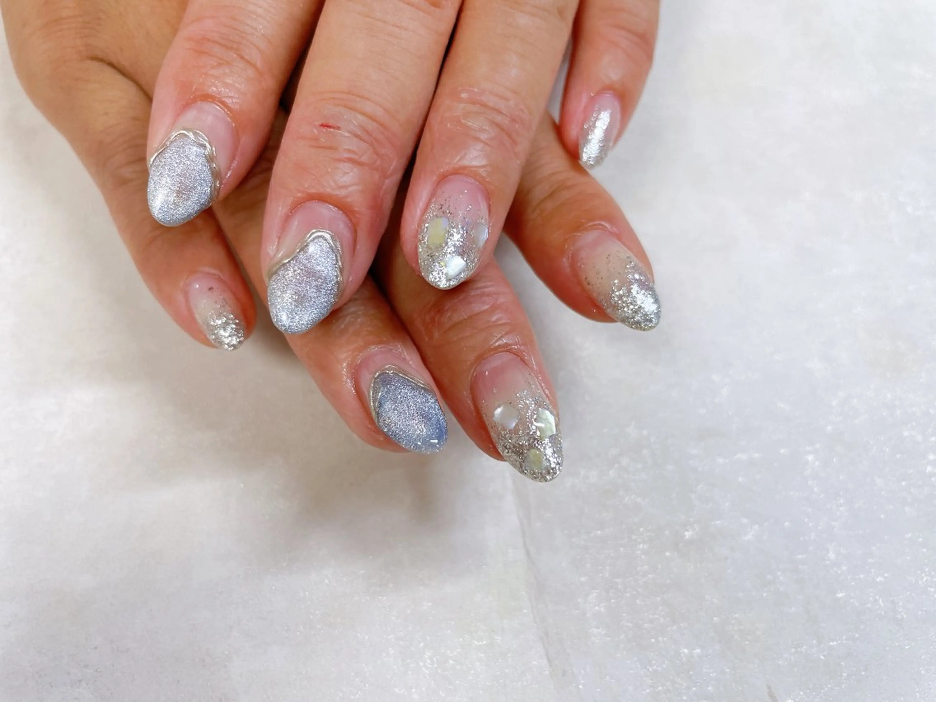 ネイル オーロラネイル フットネイル フレンチネイル ジェルネイル 韓国ネイル Mogu nail 二子玉川のネイルデザイン