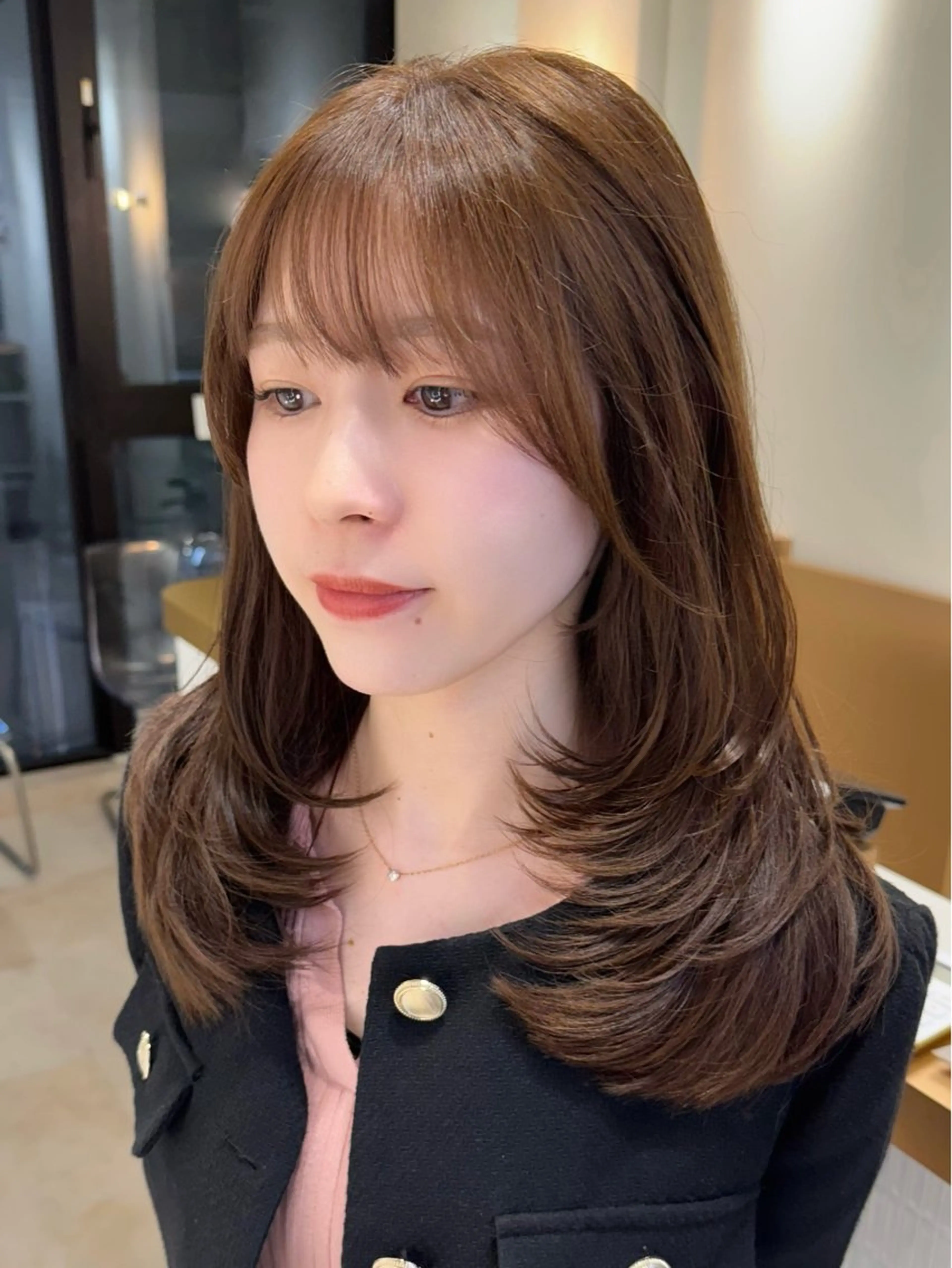 ミディアム ミディアムレイヤー 韓国風ヘア レイヤーカット ワンホンレイヤー 難波/レイヤーカット zina【辻優也】のヘアスタイル