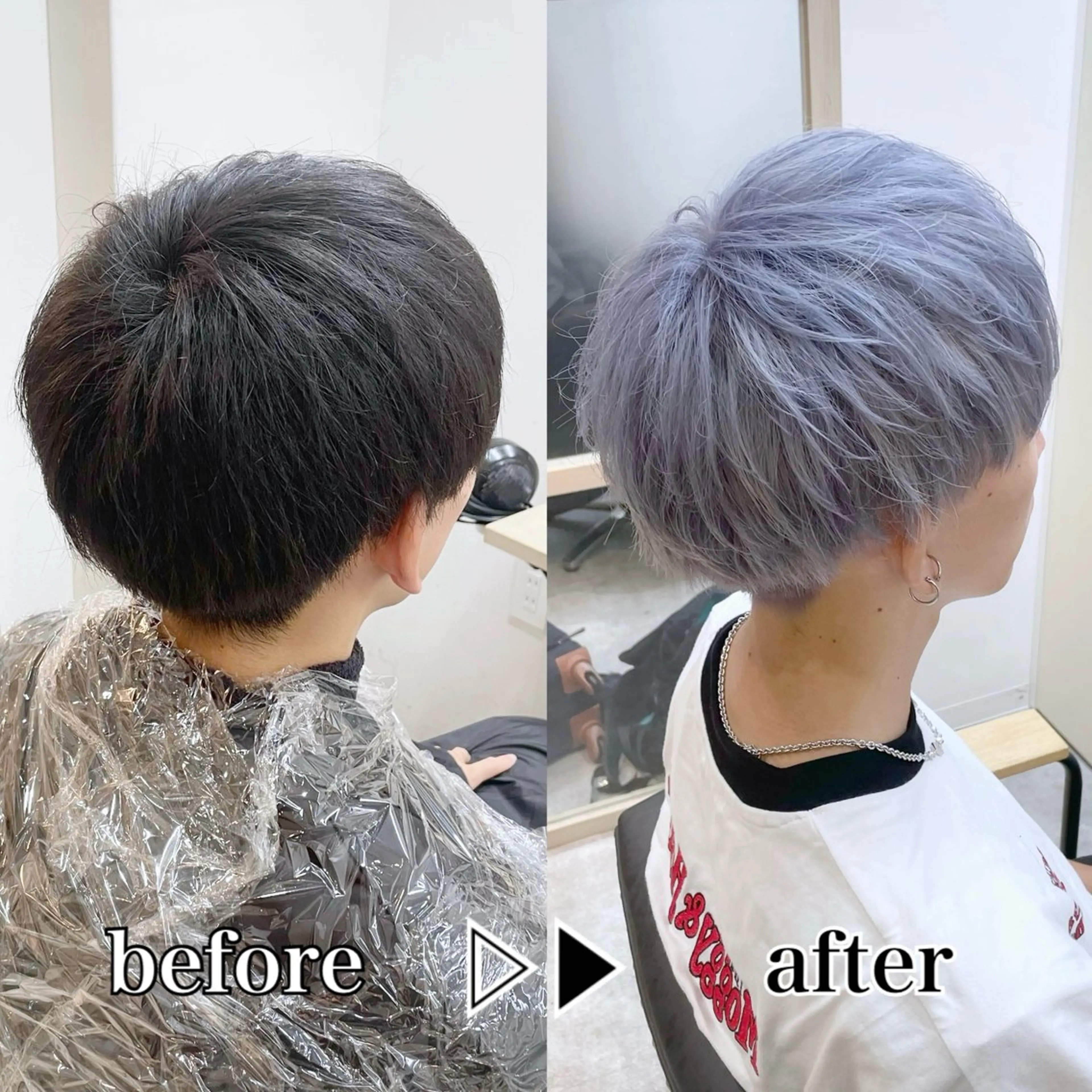 ミディアム カラー メンズ メンズブリーチ メンズハイトーン 黒髪 ブリーチ ハイトーンカラー EMANON新宿南口所属・🦄中性ウルフ ☁️Shiori🦄のヘアスタイル