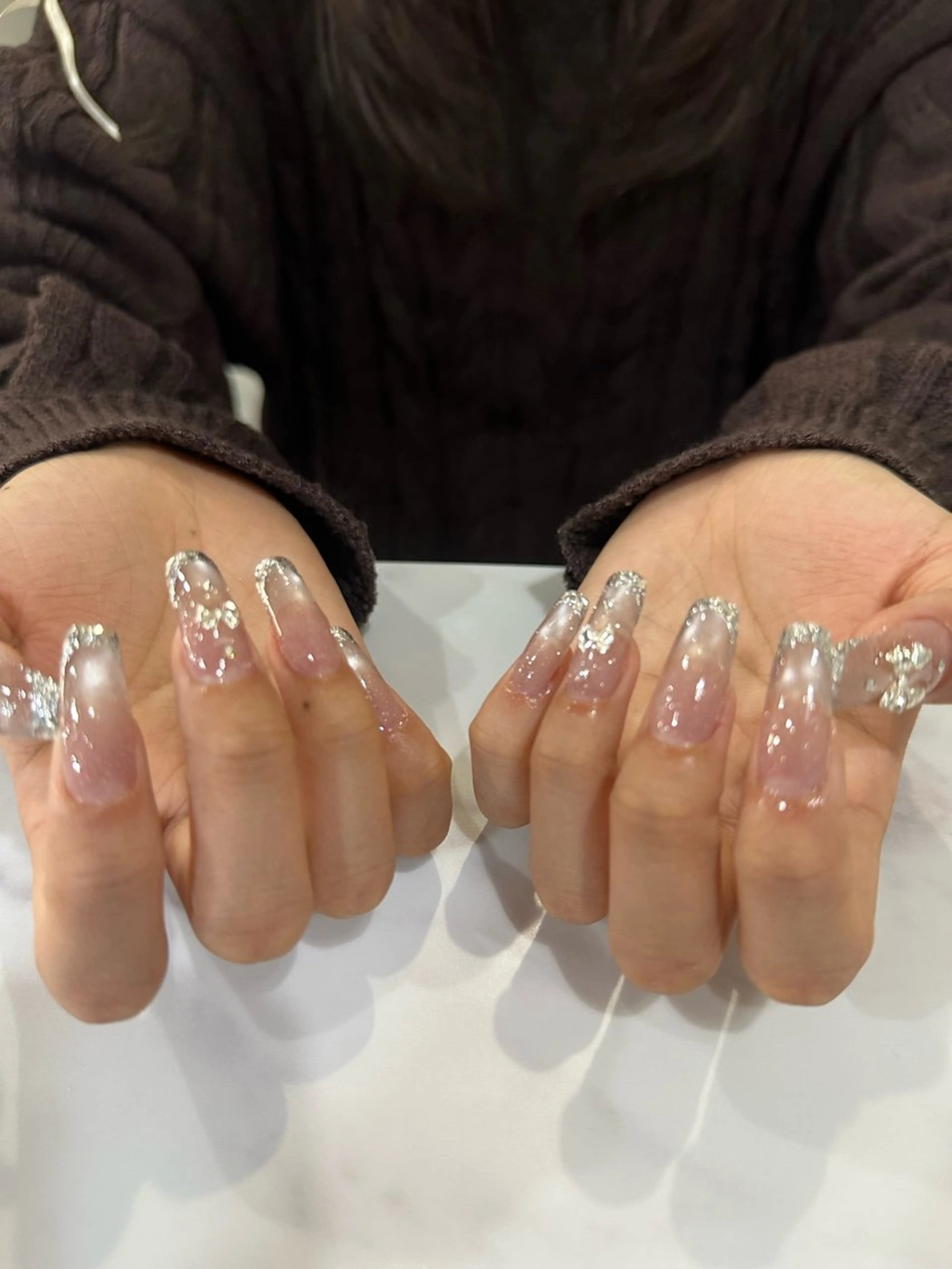 ネイル フレンチネイル ガラスフレンチ ハンドネイル hirari 大分府内町ネイルのネイルデザイン