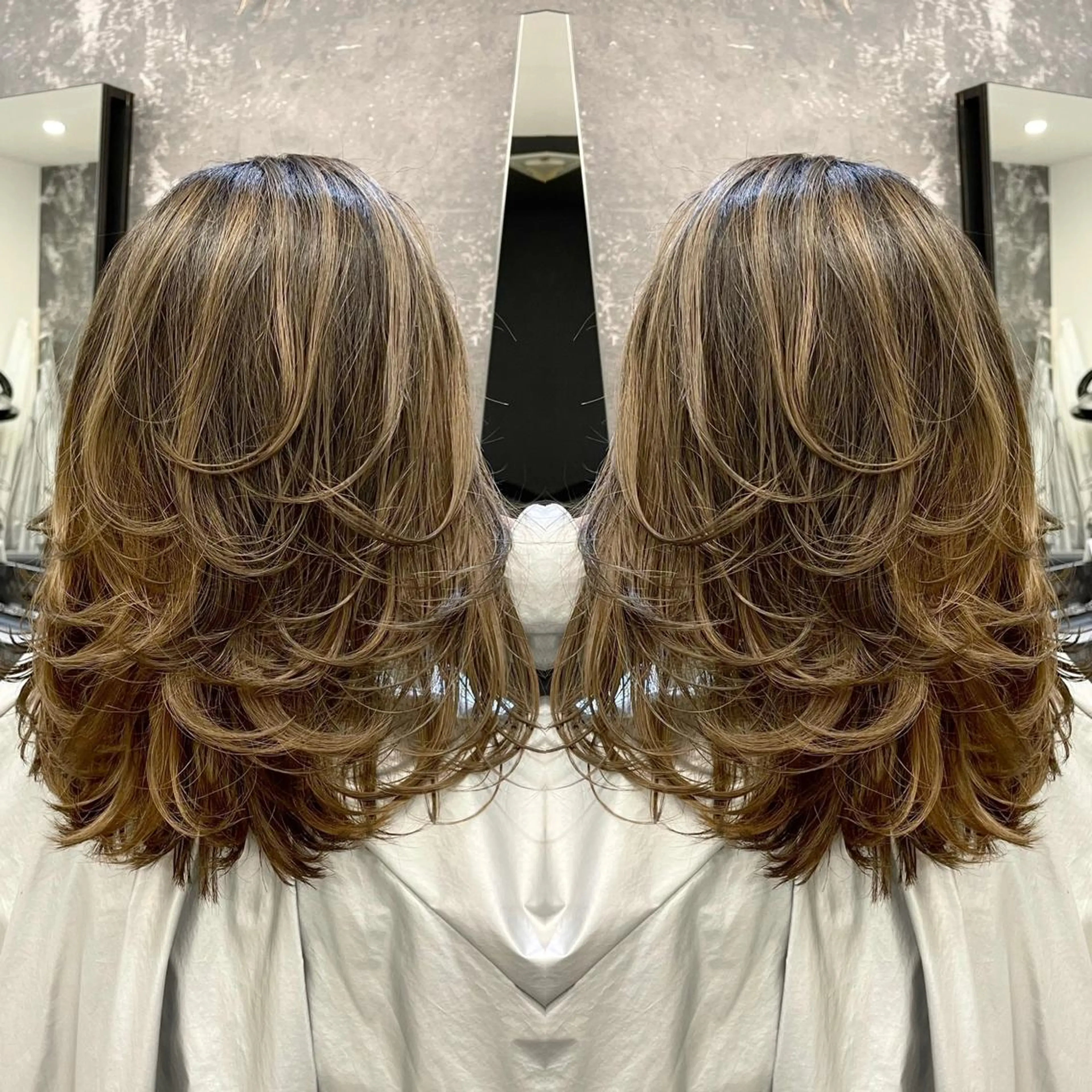 ミディアム カラー ヘアアレンジ バレイヤージュ デザインカラー ハイライトカラー 外国人風カラー ハイライト アンドウ ユウ/ レイヤーカット/韓国のヘアスタイル