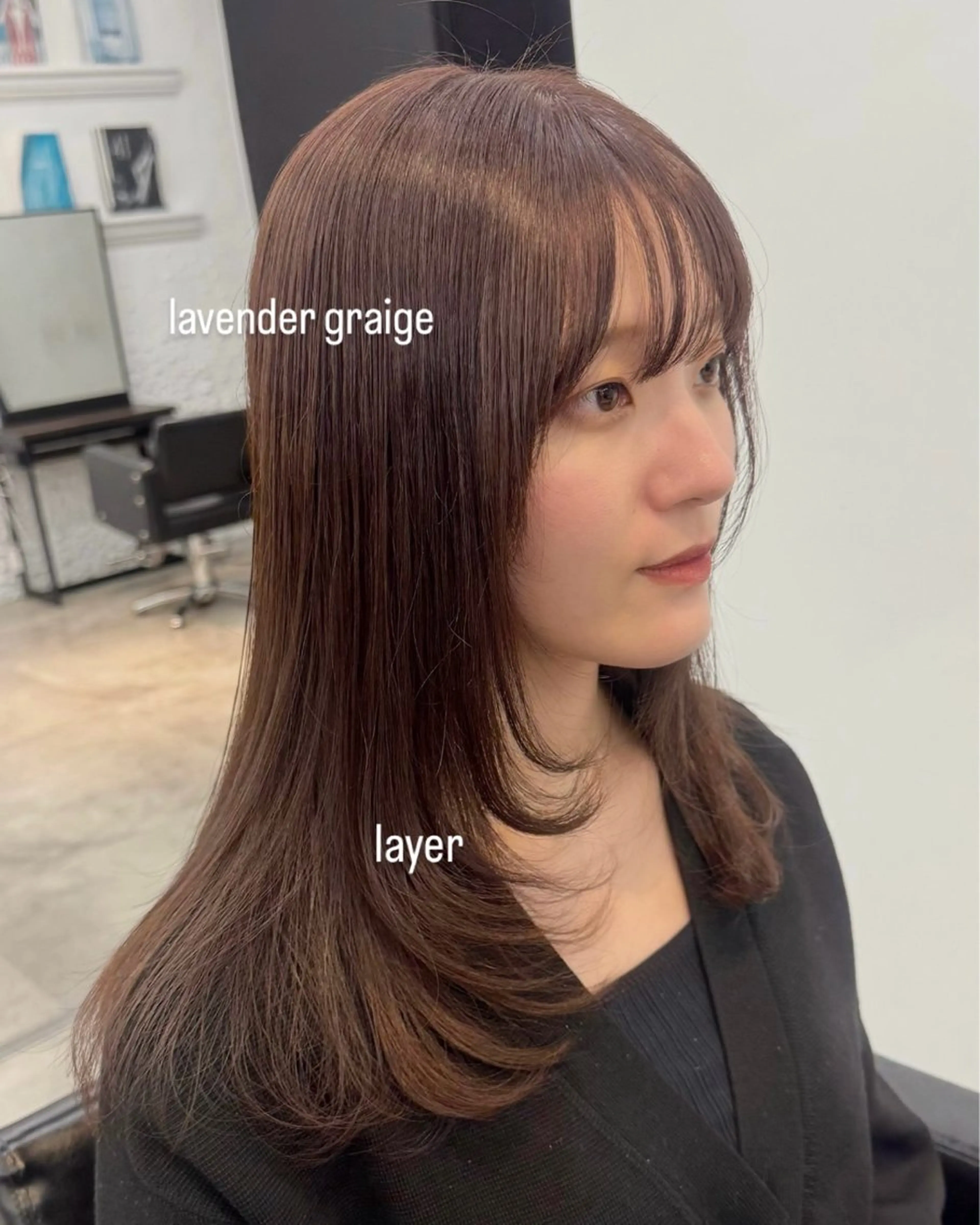 ミディアム カラー ラベンダーカラー カット ヘアカラー トリートメント レイヤー/透明感/ 顔周り/kana🩰のヘアスタイル