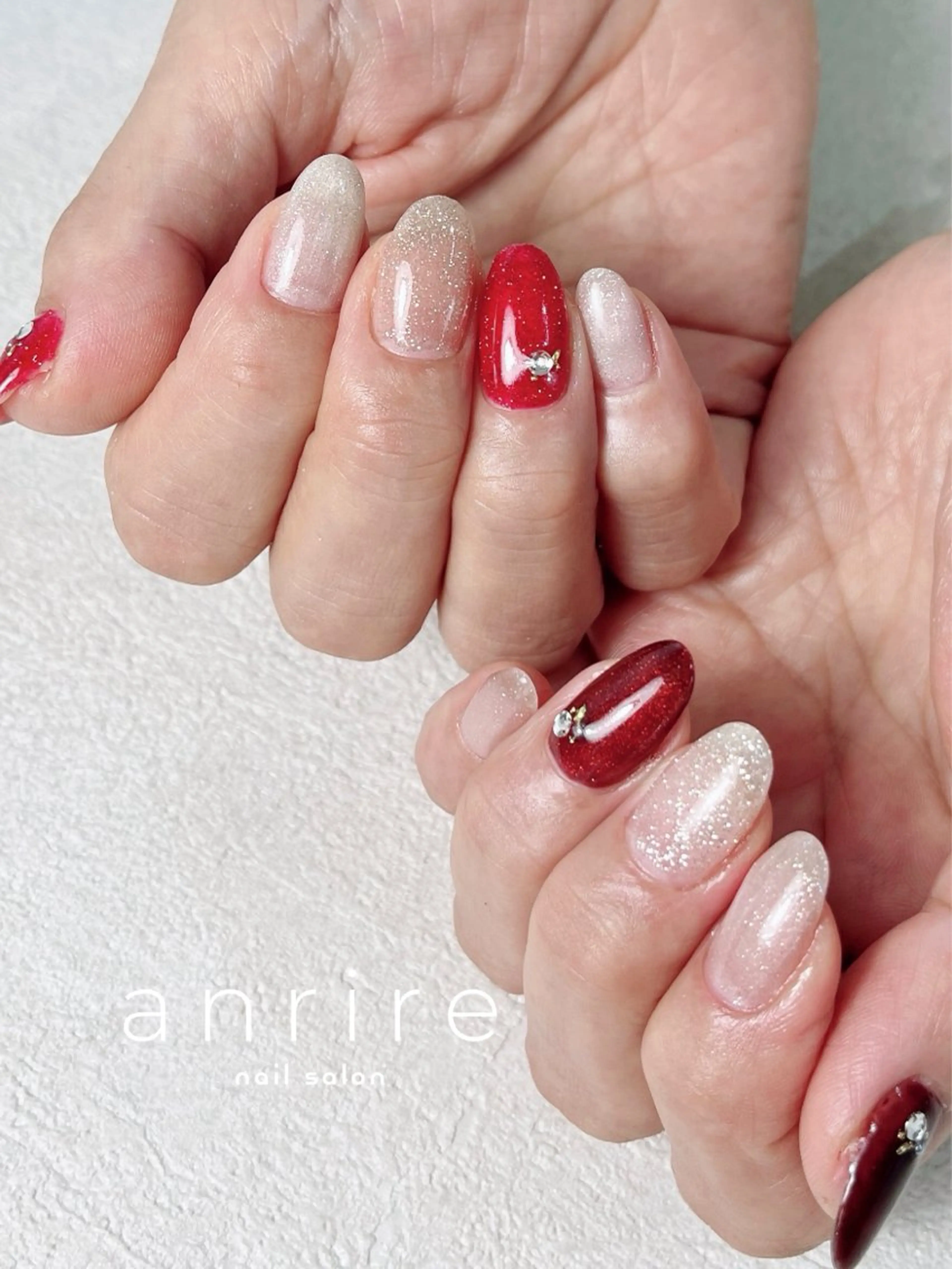 ネイル ボルドー フラッシュネイル ジェルネイル キラキラネイル ラメ(グリッター) ハンドネイル nail salon anrire〜アンリール〜所属・nailsalon anrireのネイルデザイン