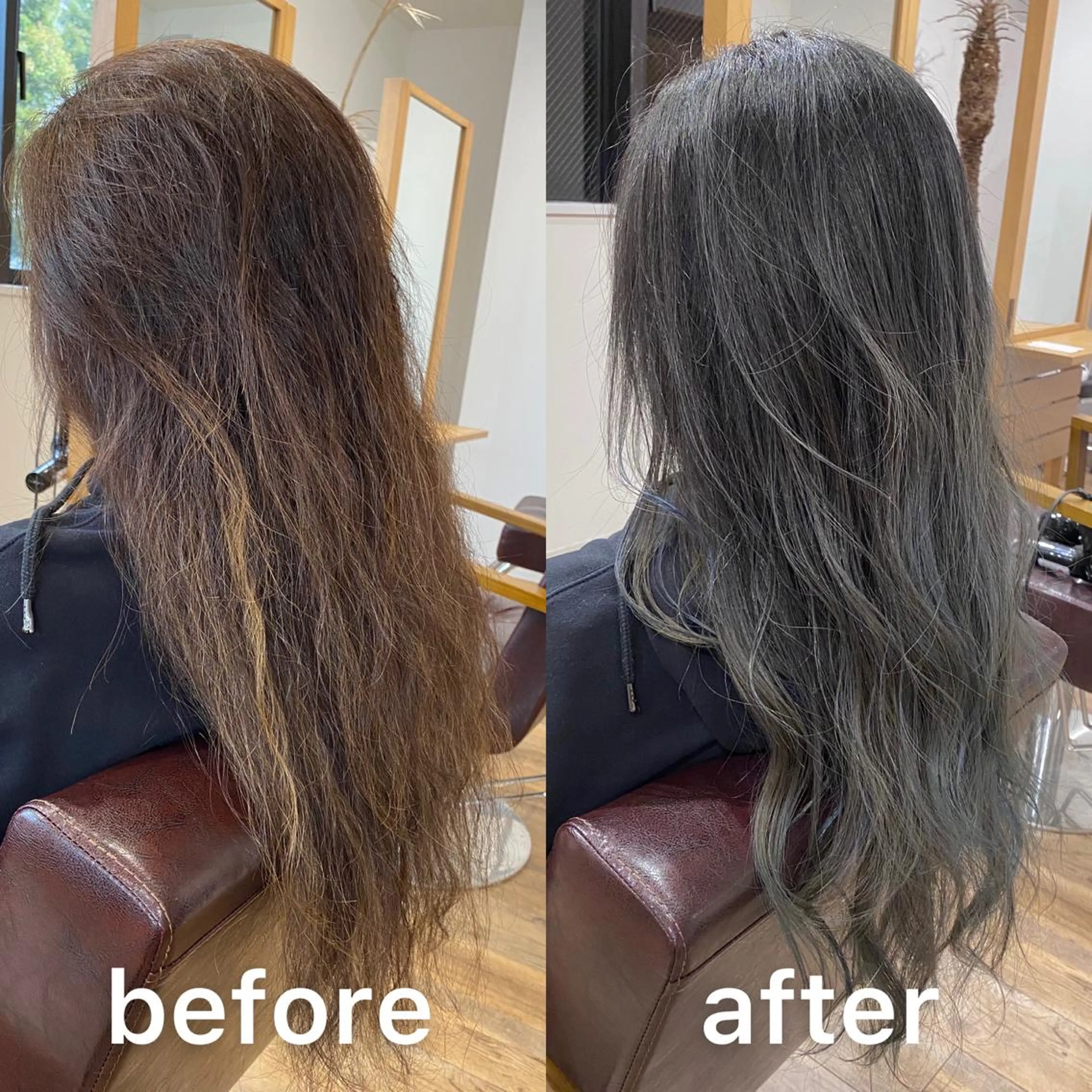 ロング カラー アッシュ バレイヤージュ ブリーチ ブルーカラー ケアブリーチ KIZU 髪質改善 オカルト怪談のヘアスタイル